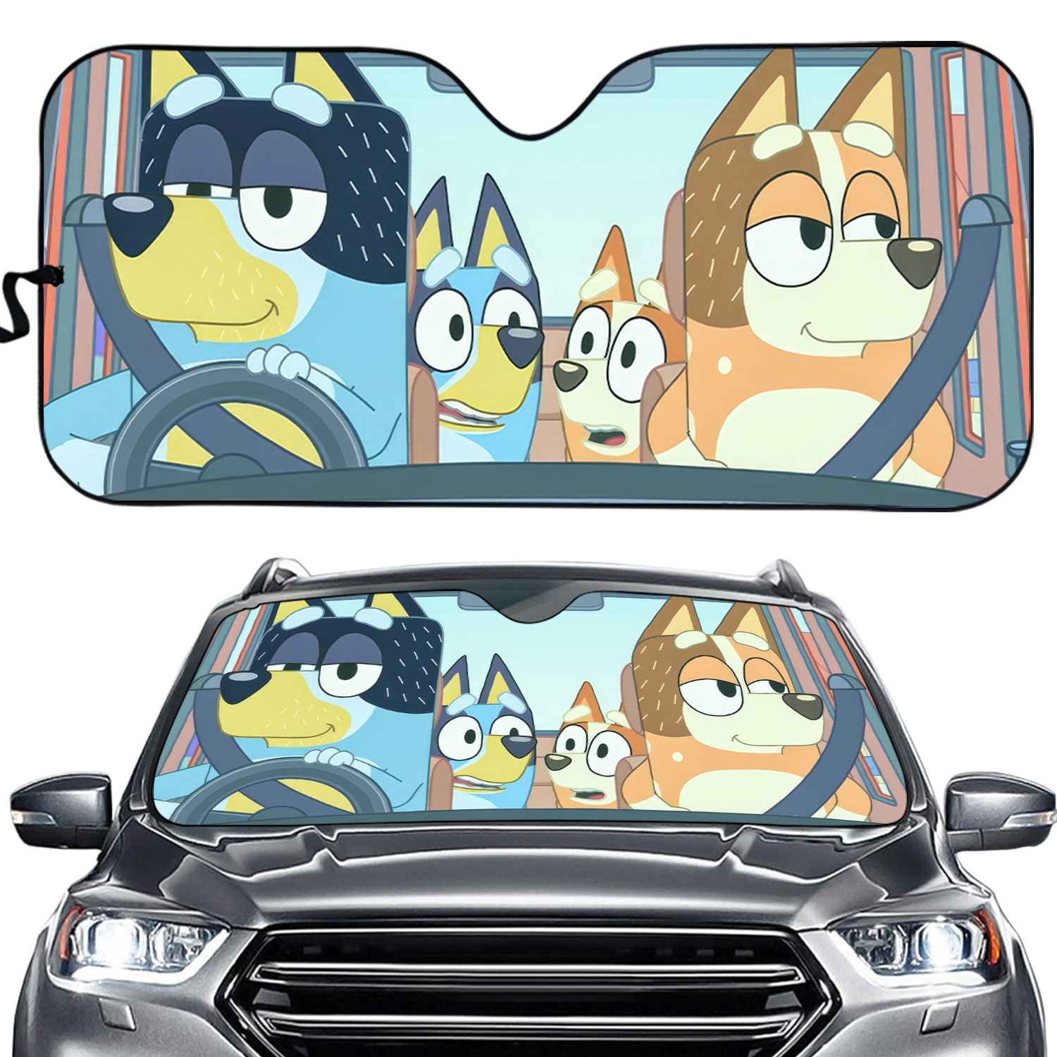Blueydad Car Sun Shade, Blueydad And Bingo Muffin Heeler Bandit Heeler Car Sun Shade
