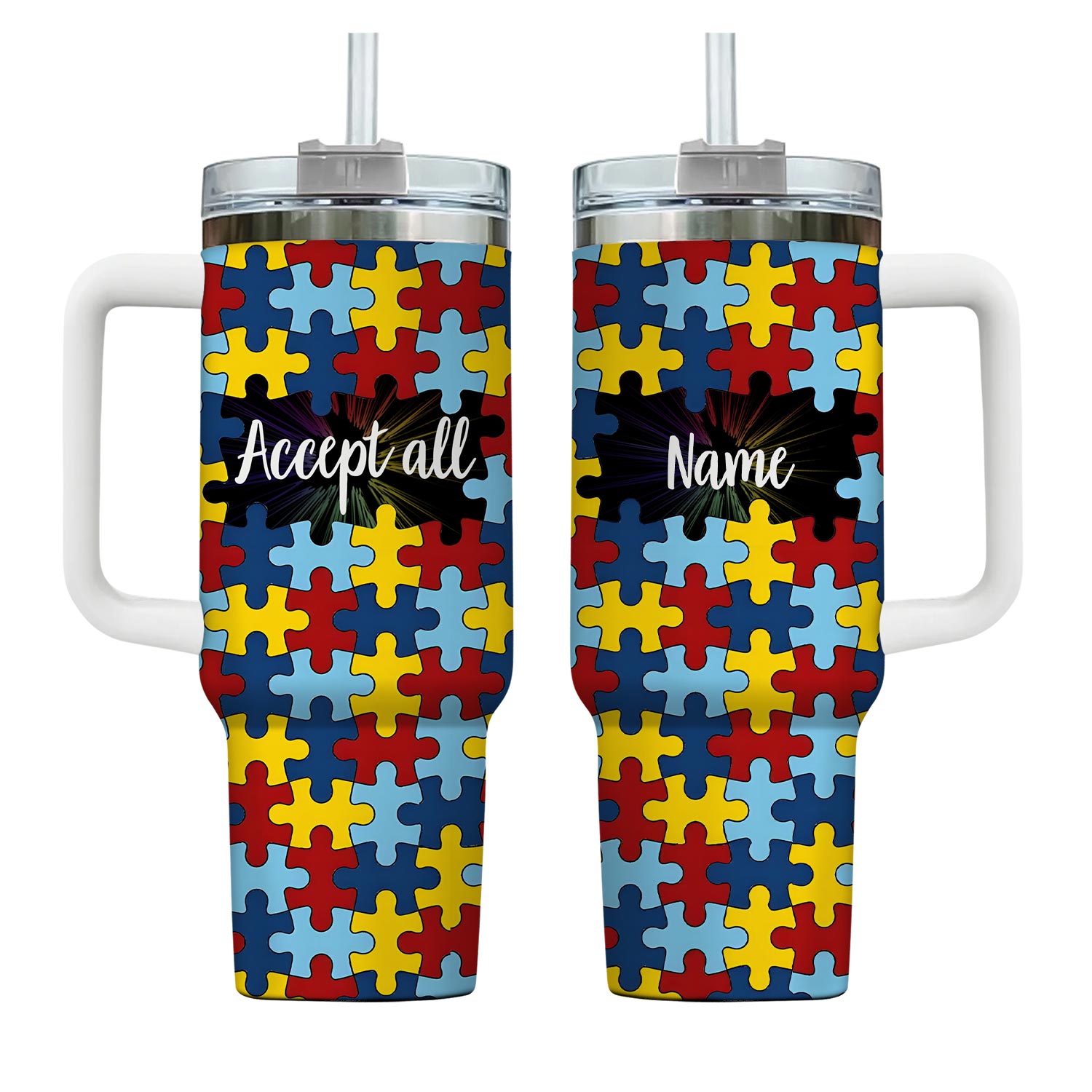 Autism Awareness Tumbler 40oz, Personalized Accept All Tumbler, Autism Acceptance Gifts