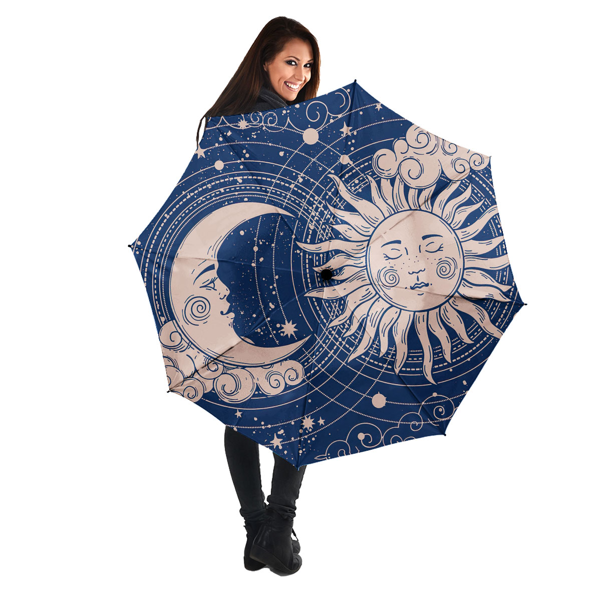 Mystic Sun Moon Stars Umbrella, Gothic Umbrella, Horror Umbrella