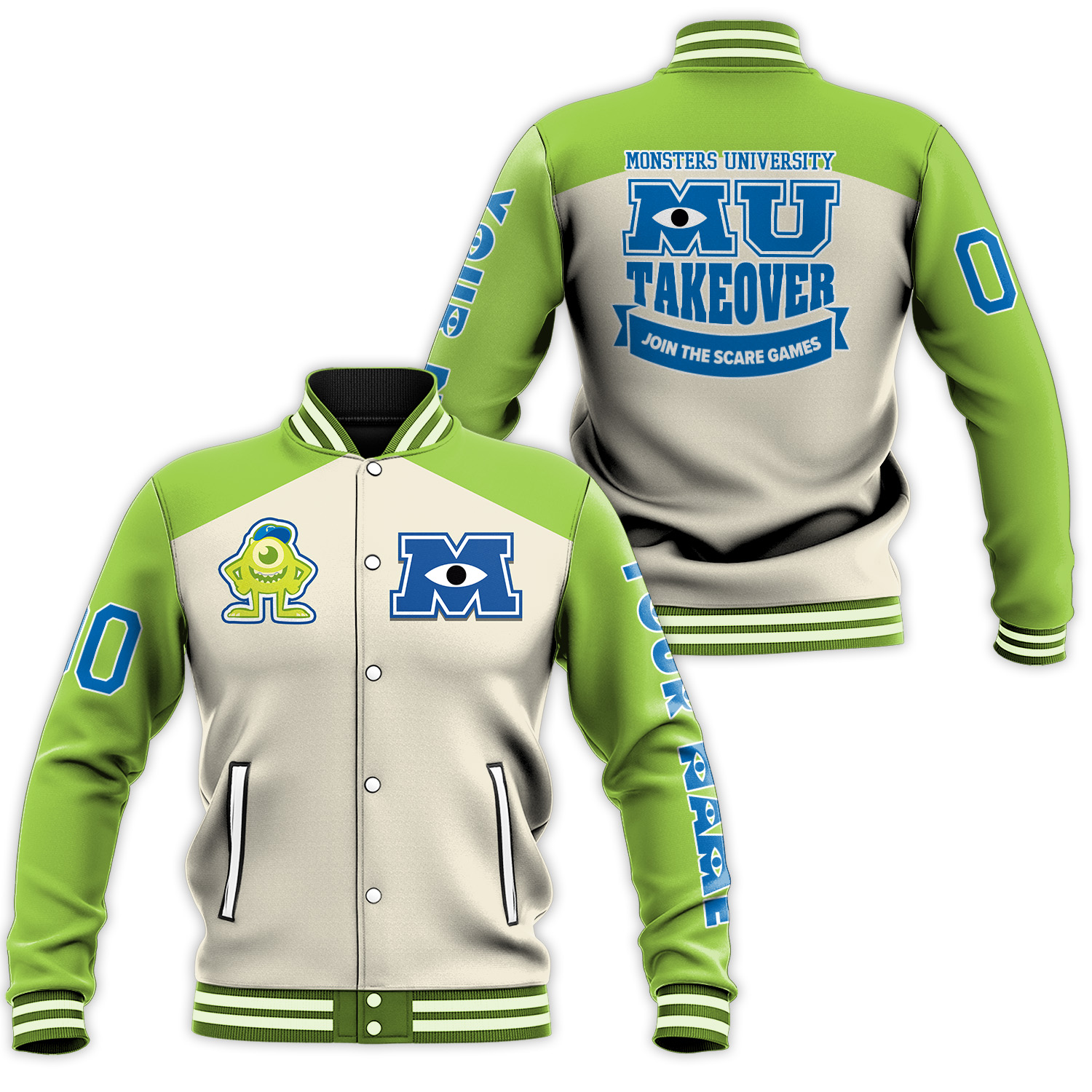 Custom Monster University Mike Green Arm Varsity Jacket, Baseball Outfit