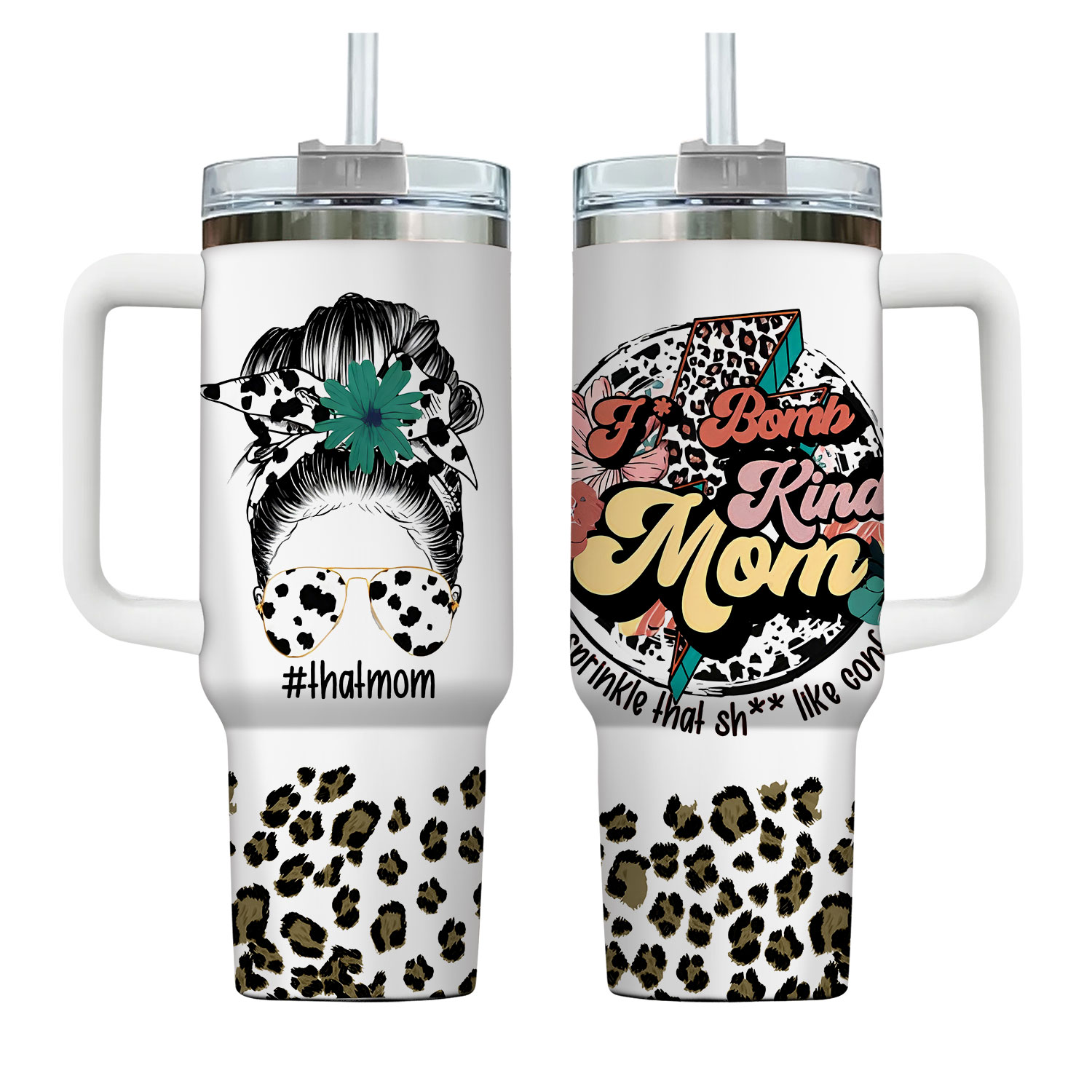 40oz Mom Tumbler With Handle And Straw, Mom Life Tumbler