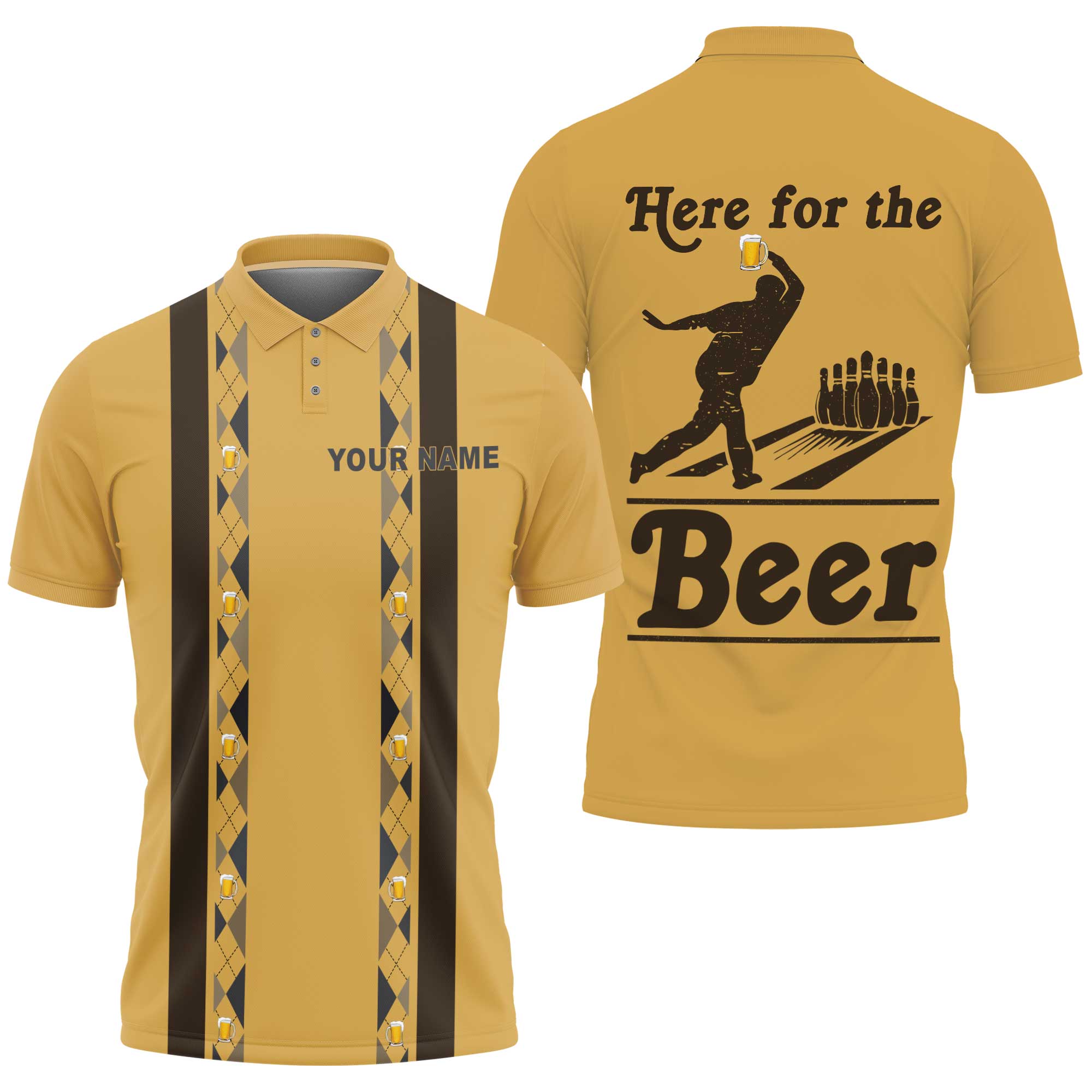 Here For The Beer Bowling Lovers 3d Polo Shirt With Personalized Name