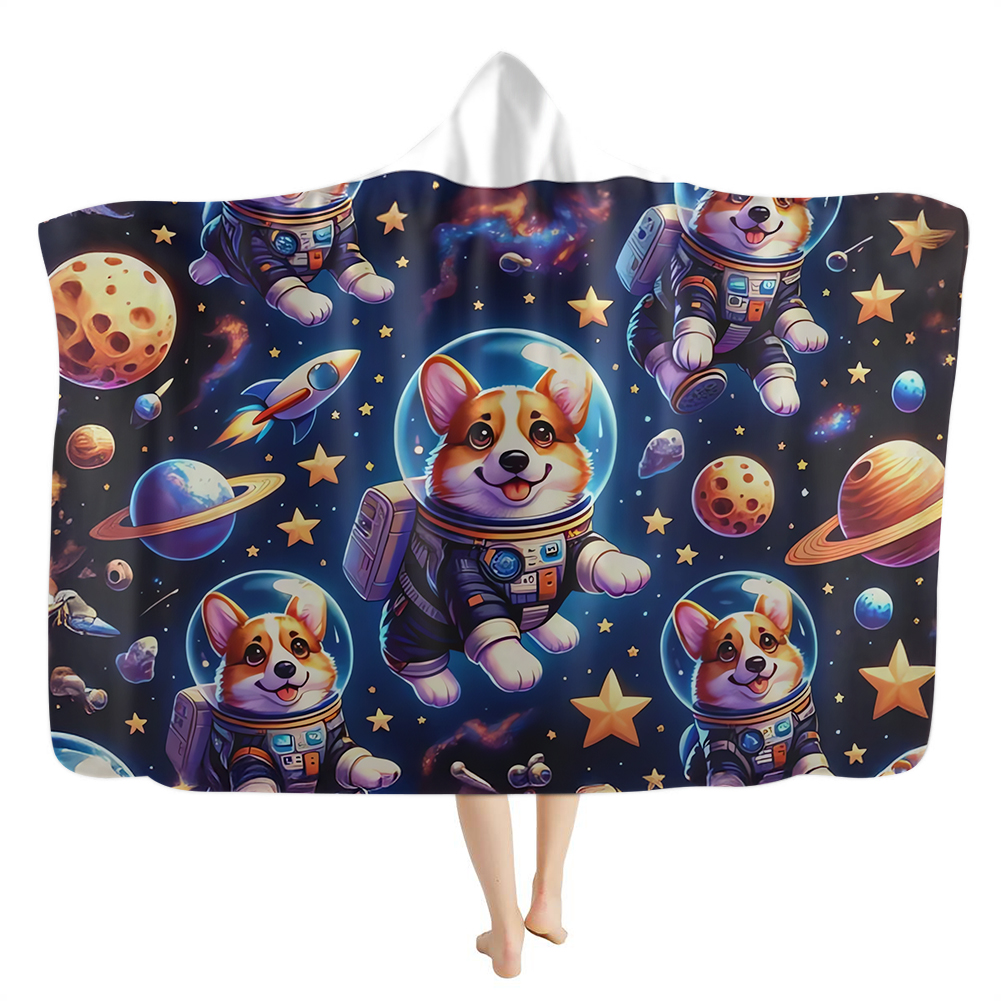 Corgi Blanket, Corgi In Space, Hooded Blanket, Blanket With Hood