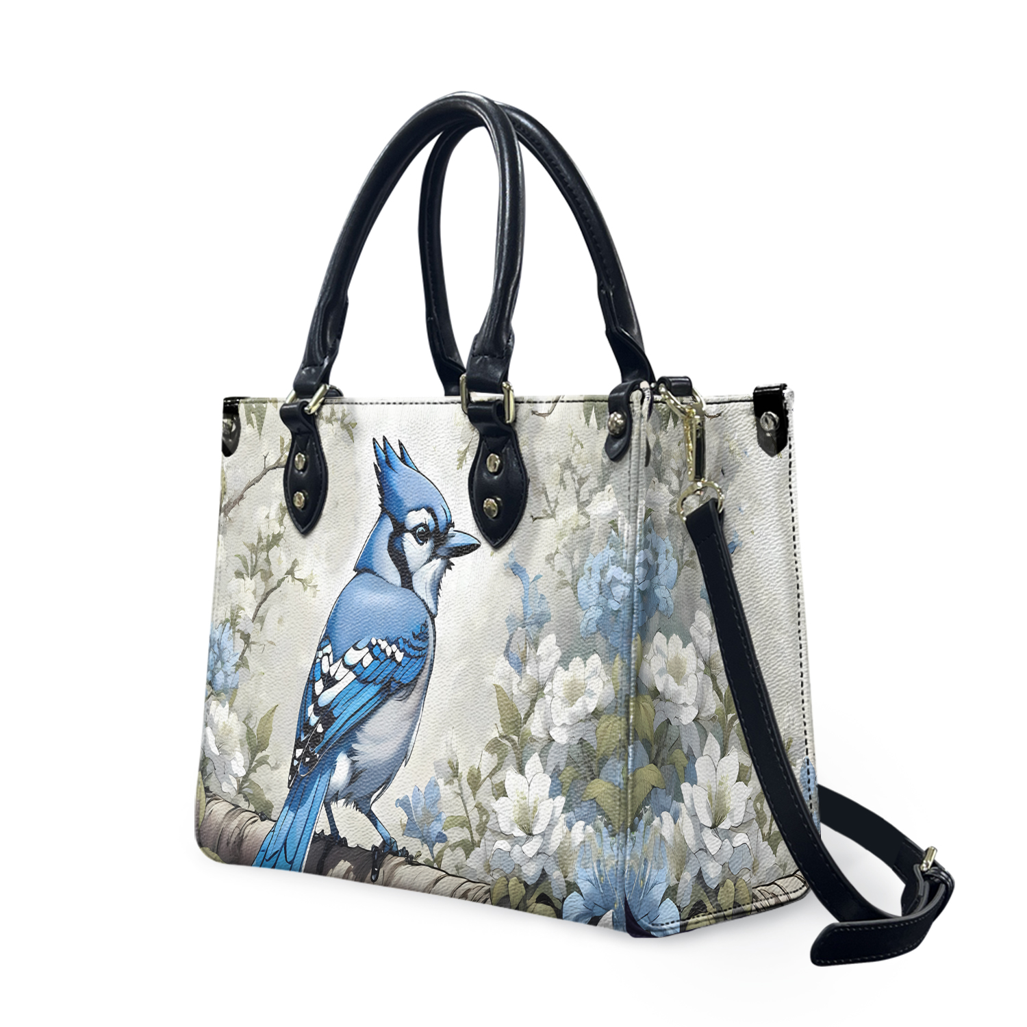 Blue Jay Bird Luxury Women  Leather Handbag