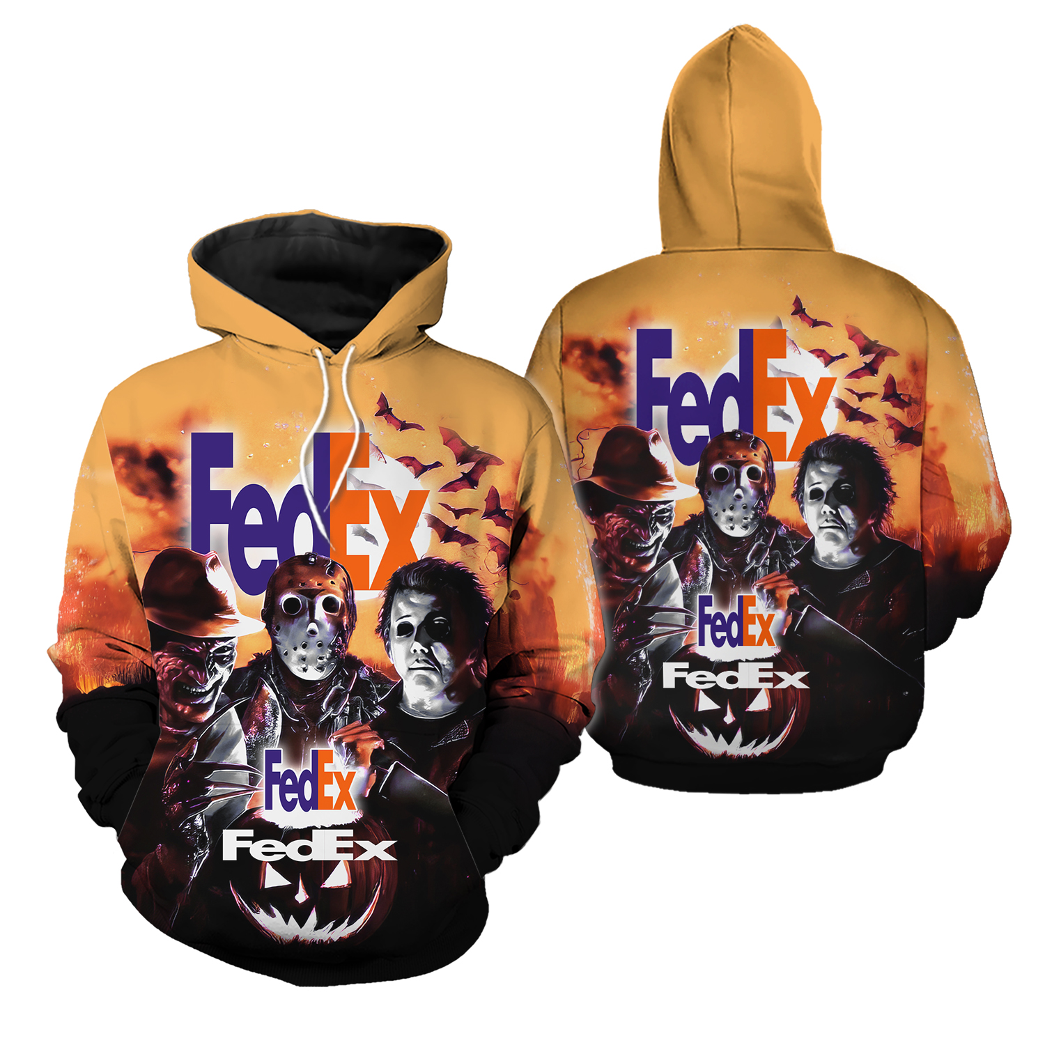 Fedex With Michael Myers And Freddy Krueger Pumpkin Halloween All Over Print Hoodie