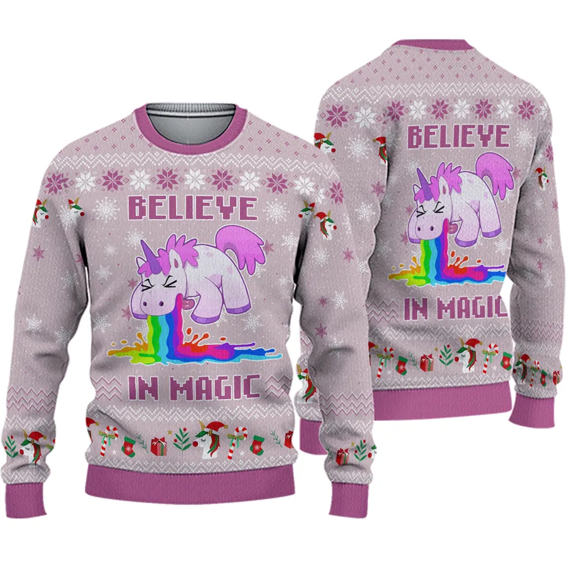 Unicorn Believe In Magic Ugly Christmas Sweater