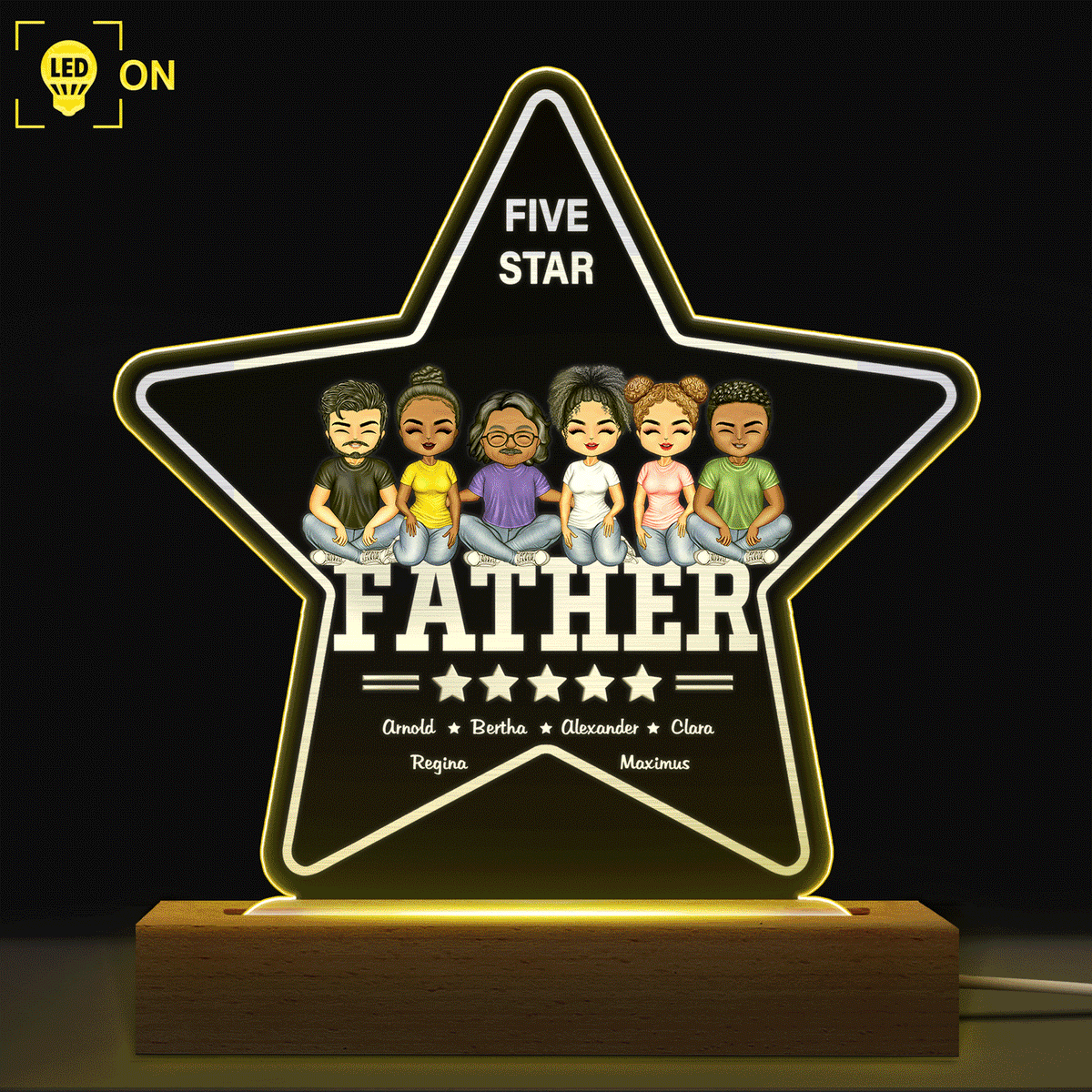 Five Star Dad - Birthday Gift For Father, Grandpa - Personalized Led Night Light