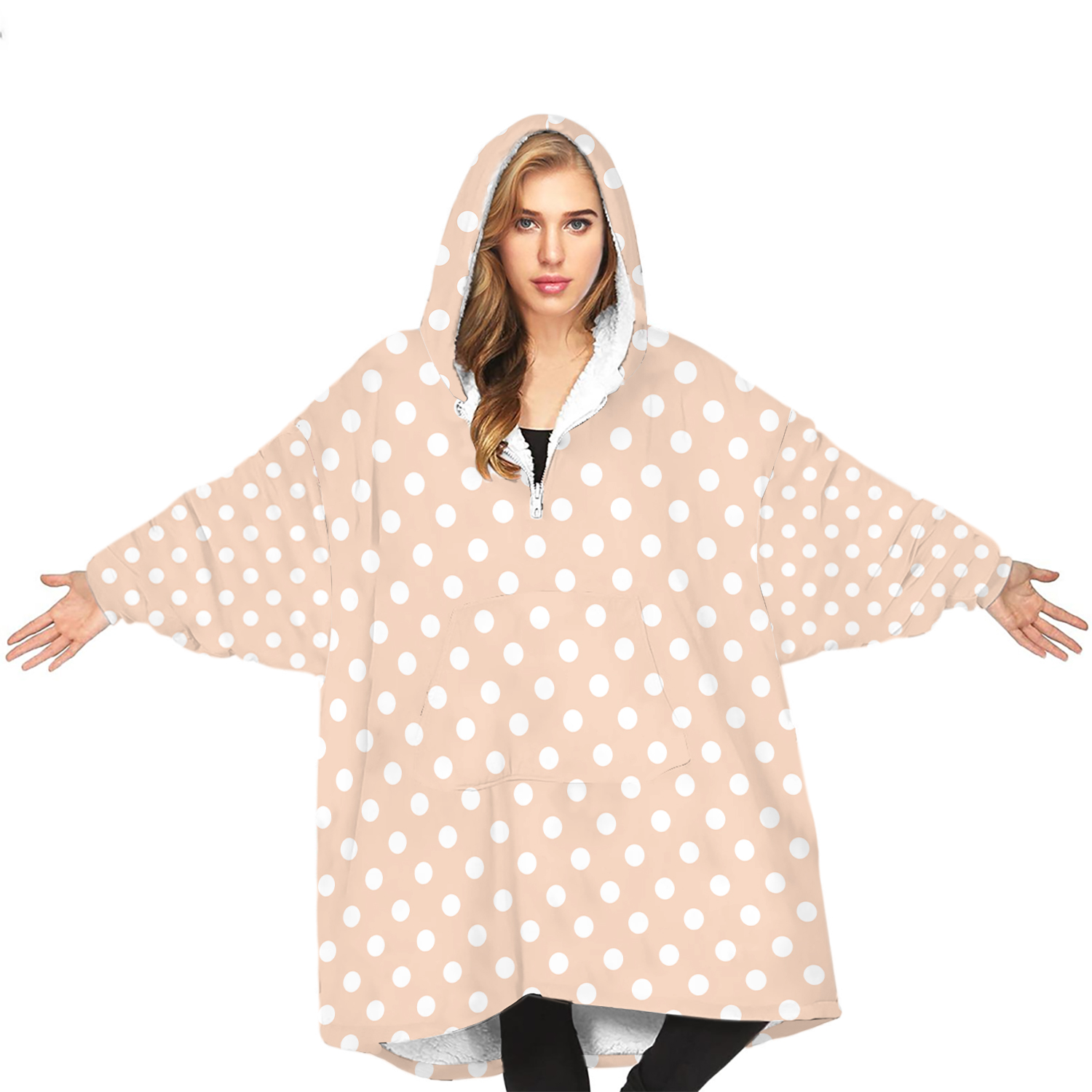 Pink Polkdot Blanket Hoodie, Super Comfortable