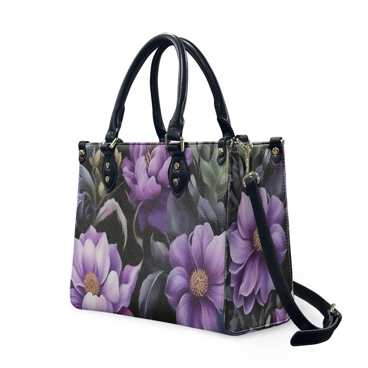 Mystic Nightshade - Goth Purple Flowers Purse, Floral Faux Leather Hand Bag