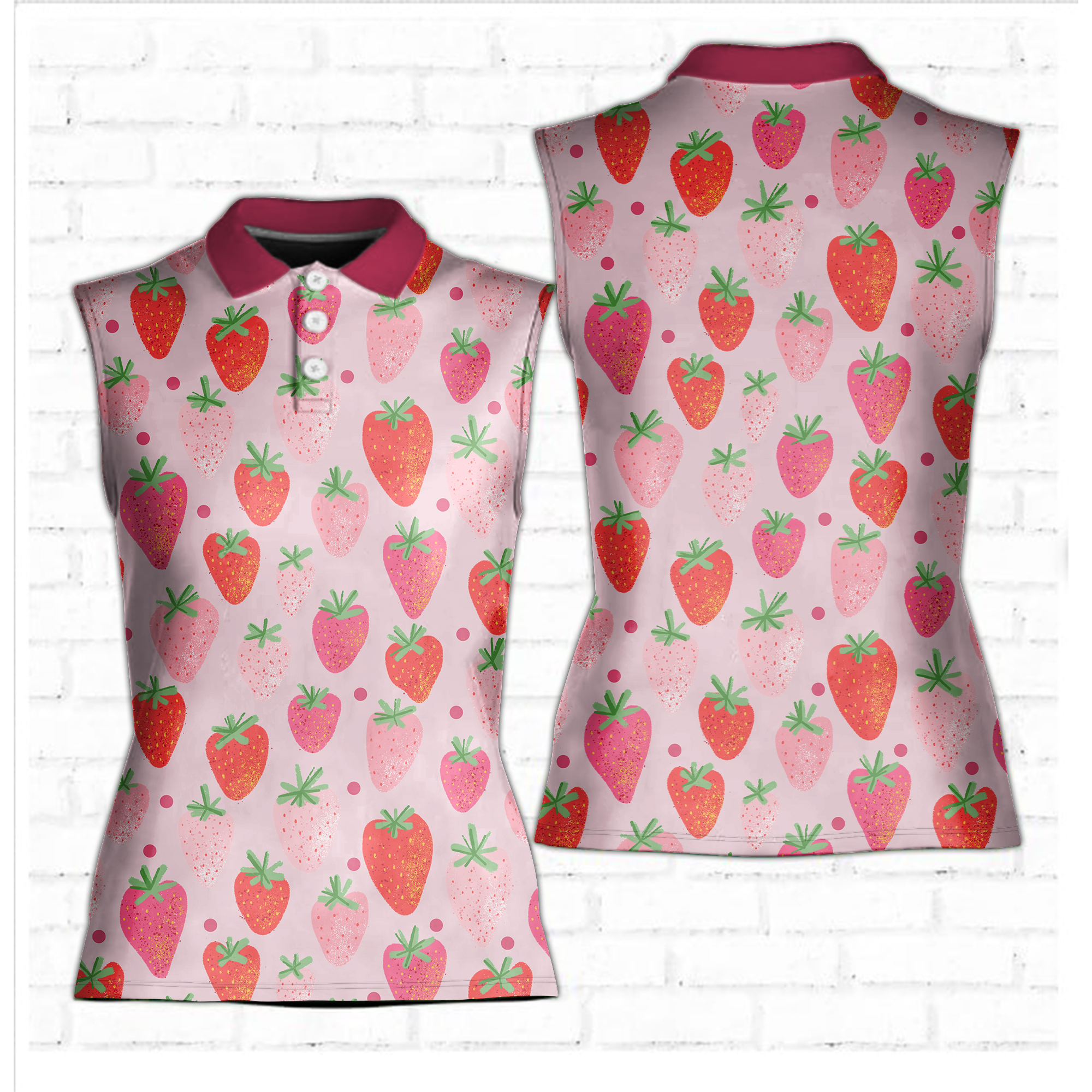 Strawberry Sleeveless 3d Women Sleeveless Polo