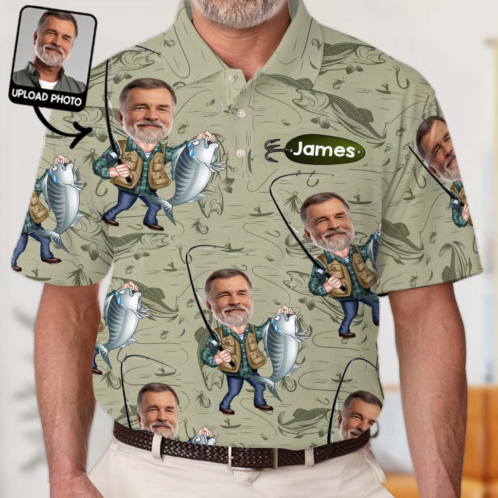 Funny Caricature Face - Personalized Fishing Polo Shirt