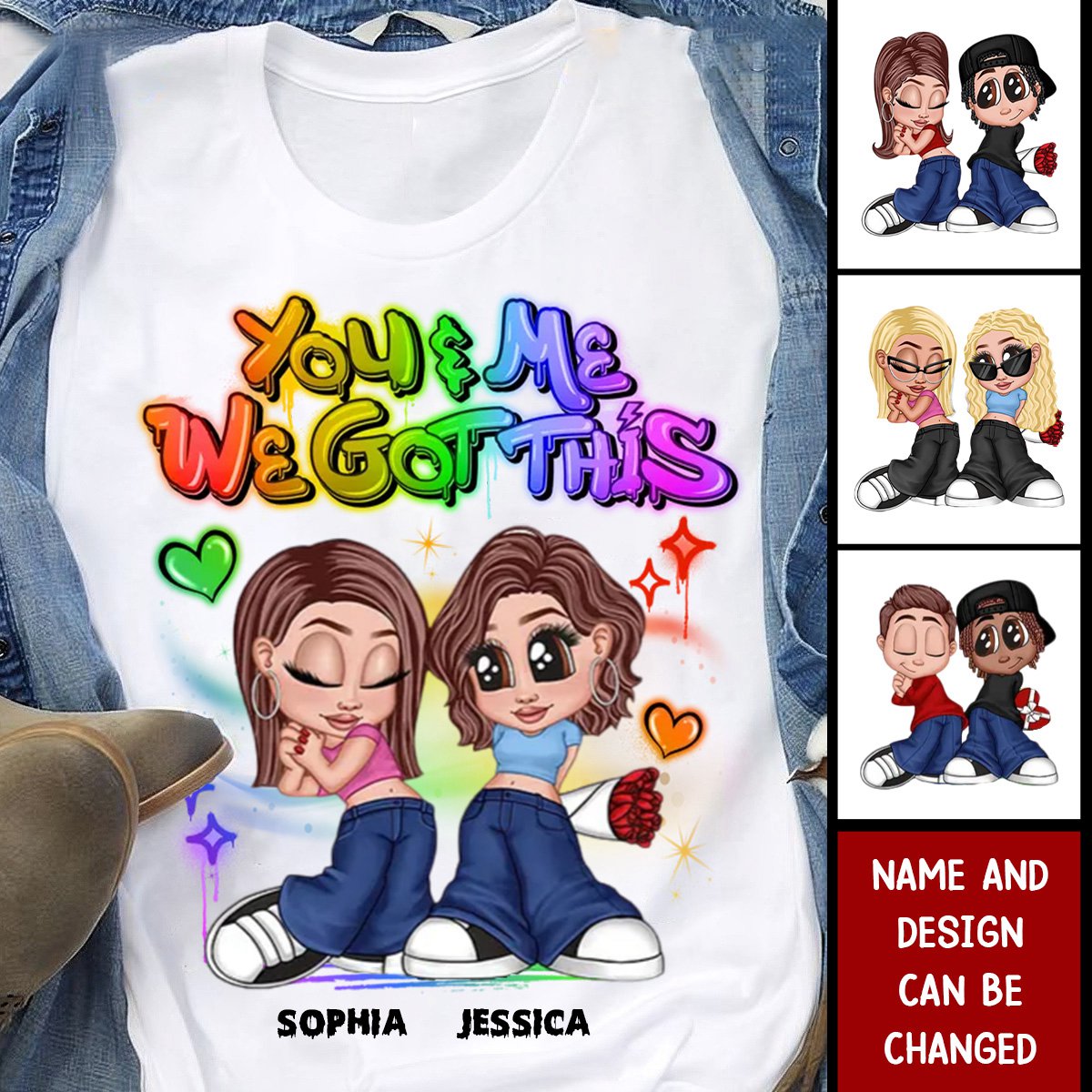 Lgbt Y2k Couple Airbrushed Personalized Unisex T-shirt