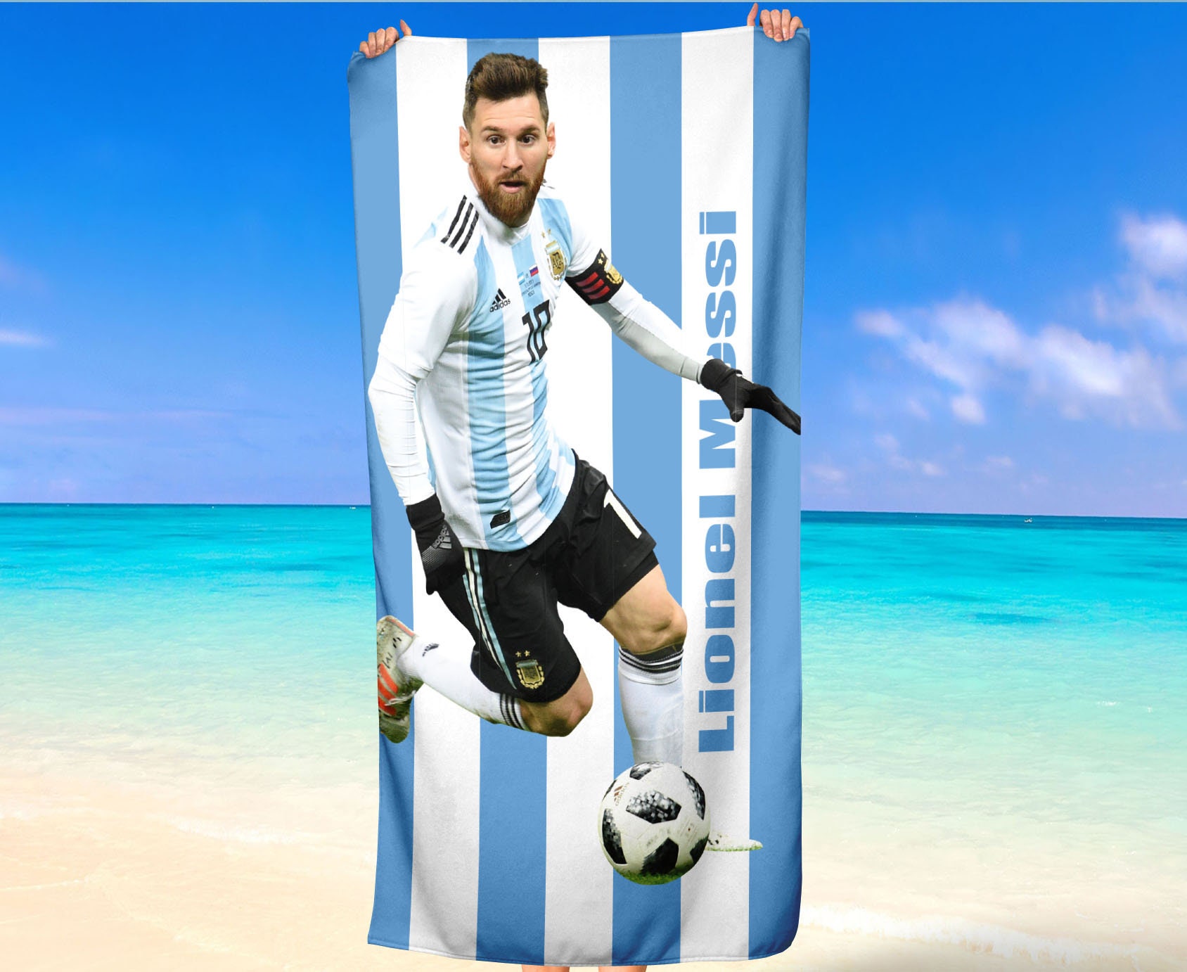 Lionel Messi Argentina Football Beach Towel Soccer Gift Bath