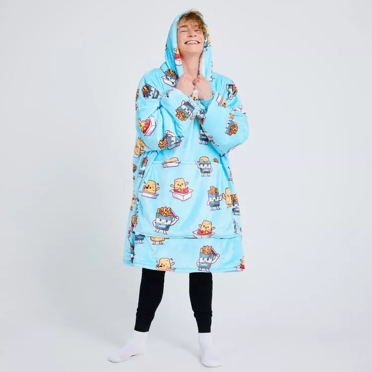 Chicken Nuggets Fries Blue  Blanket Hoodie Sherpa