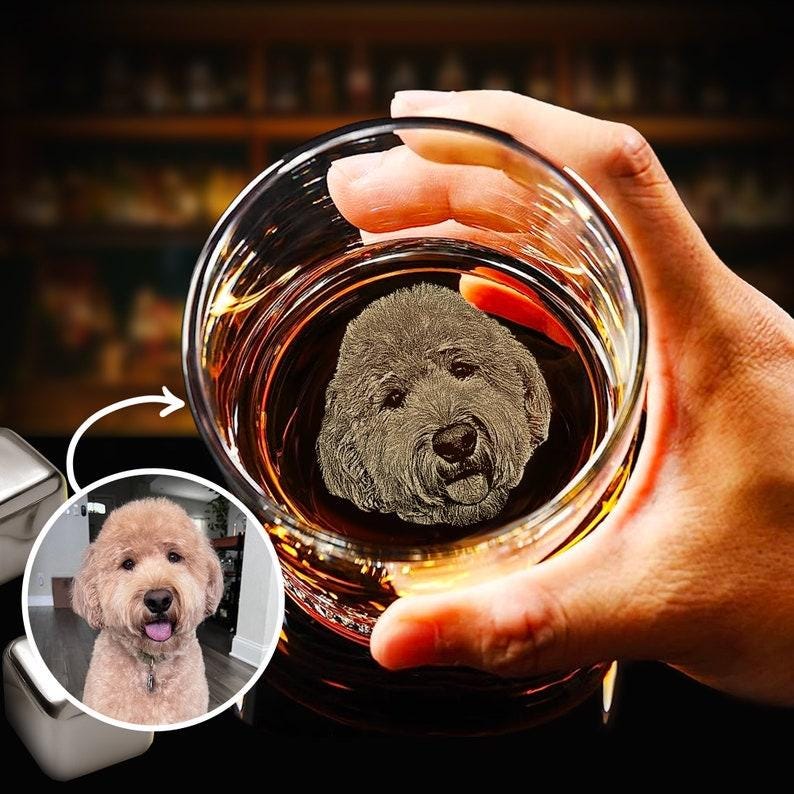 Custom Whiskey Glass With Your Dog Photo Engraved Rock Glasses