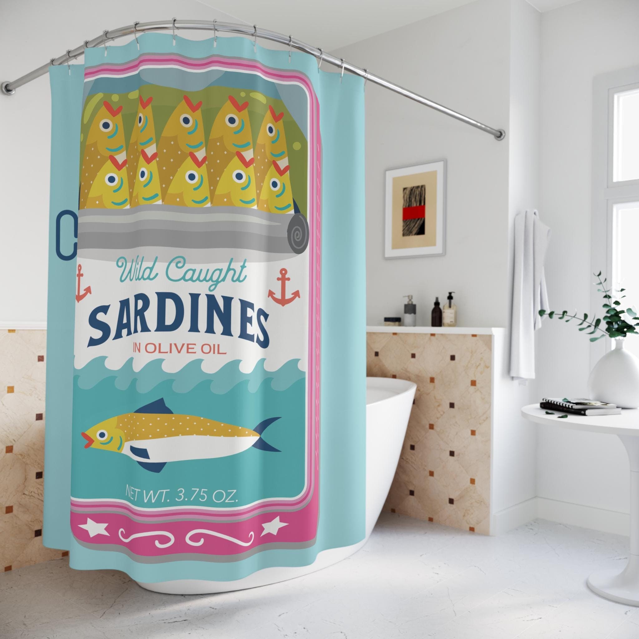 Whimsical Sardine Shower Curtains, Bathroom Decor