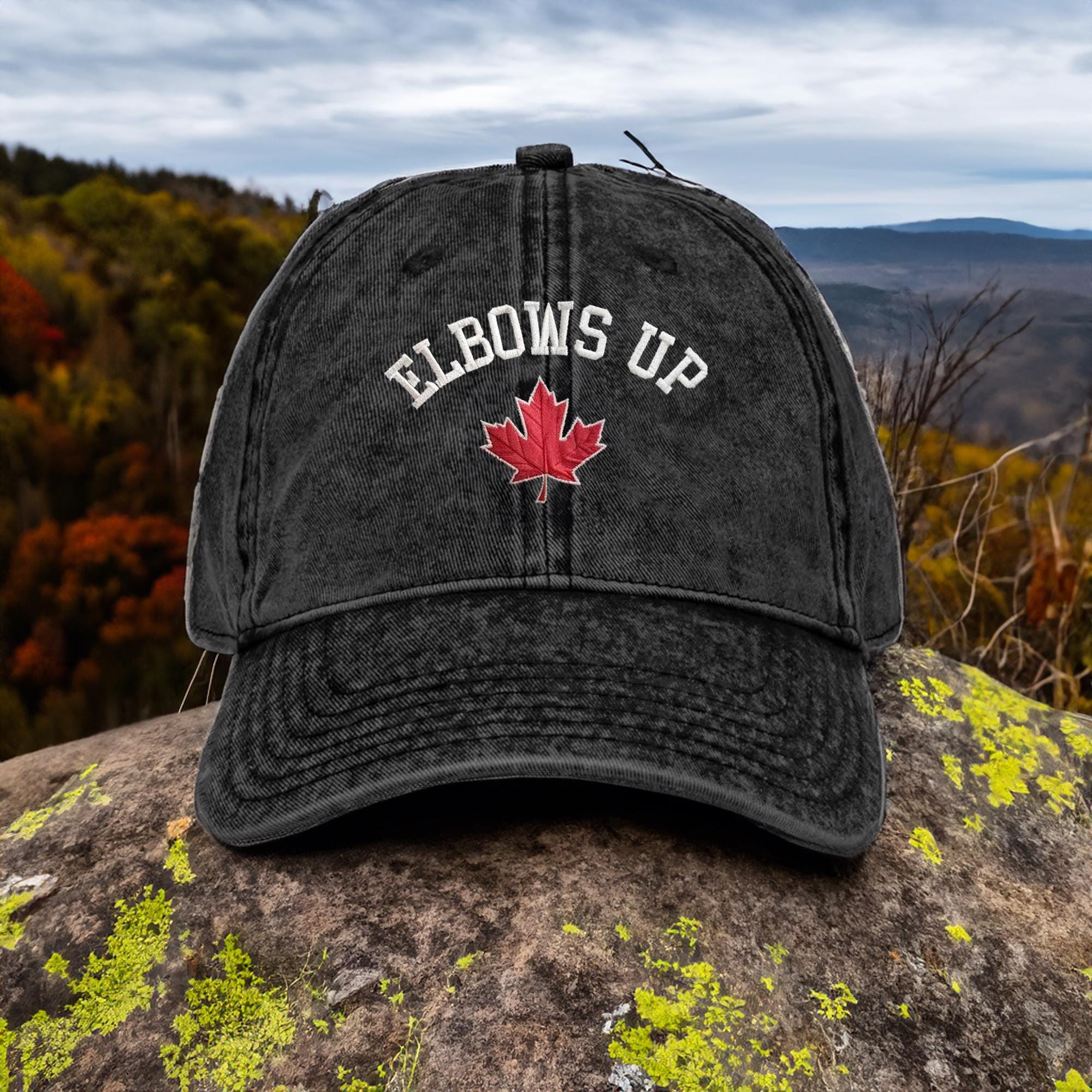 Elbows Up Canadian Hat, Embroidered True North Subtle Anti Trump, Canada Hockey Dad Hat
