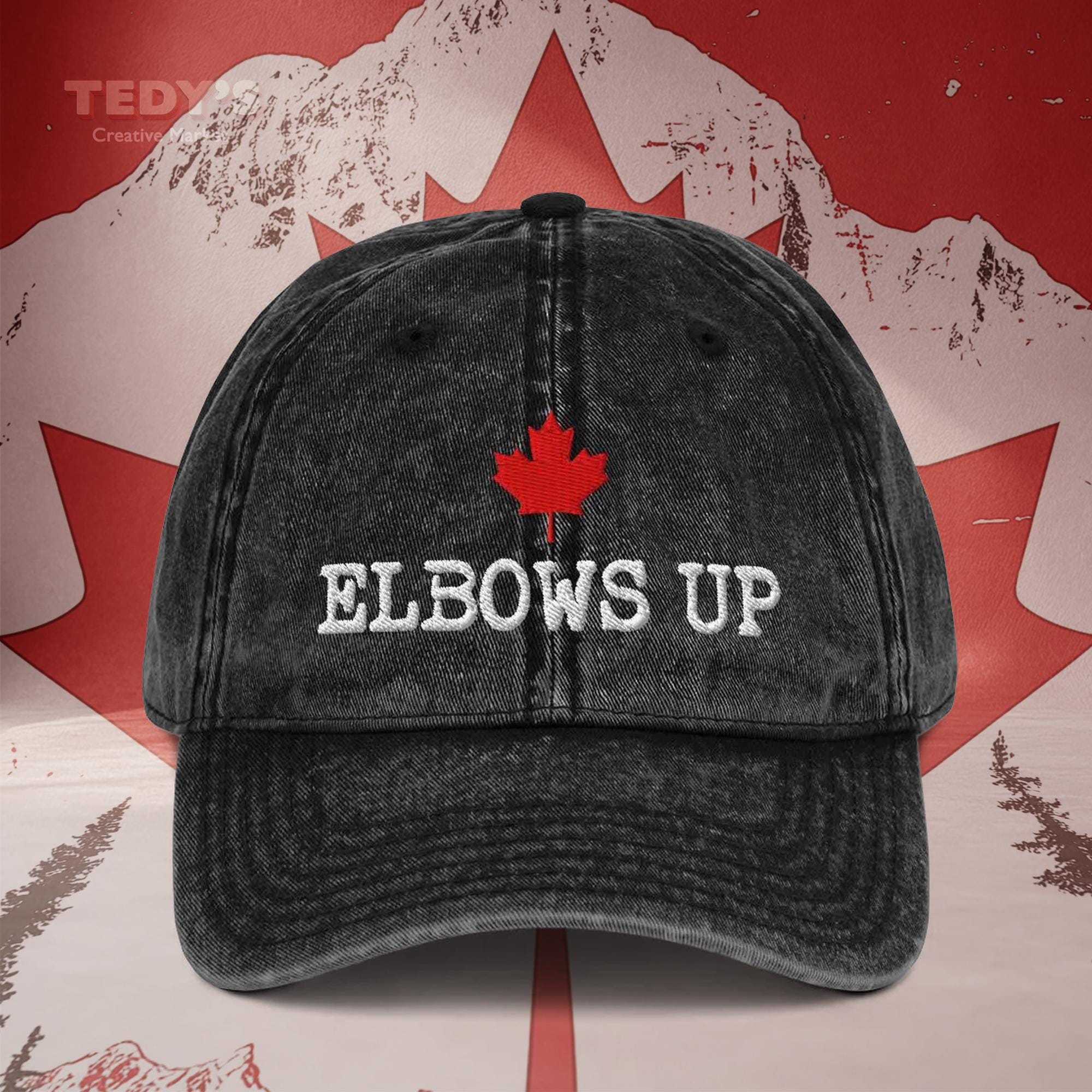 Elbows Up Canada Vintage Cotton Twill Cap, Canada Proud Patriotic Hat, Canadian Embroidered Cap
