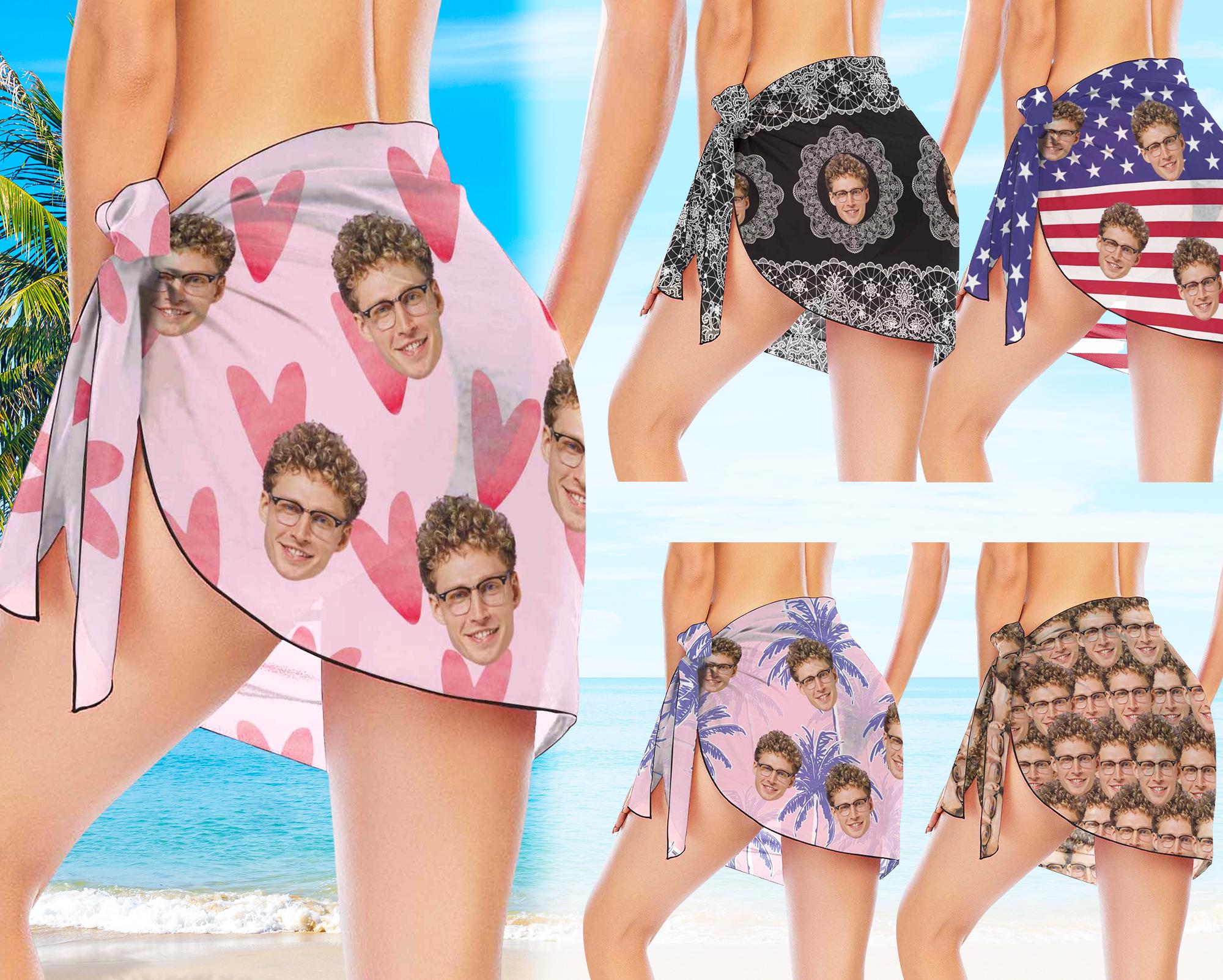 Custom Beach Sarong Wrap With Faces, Personalzied Women's Sarong Wrap With Photo