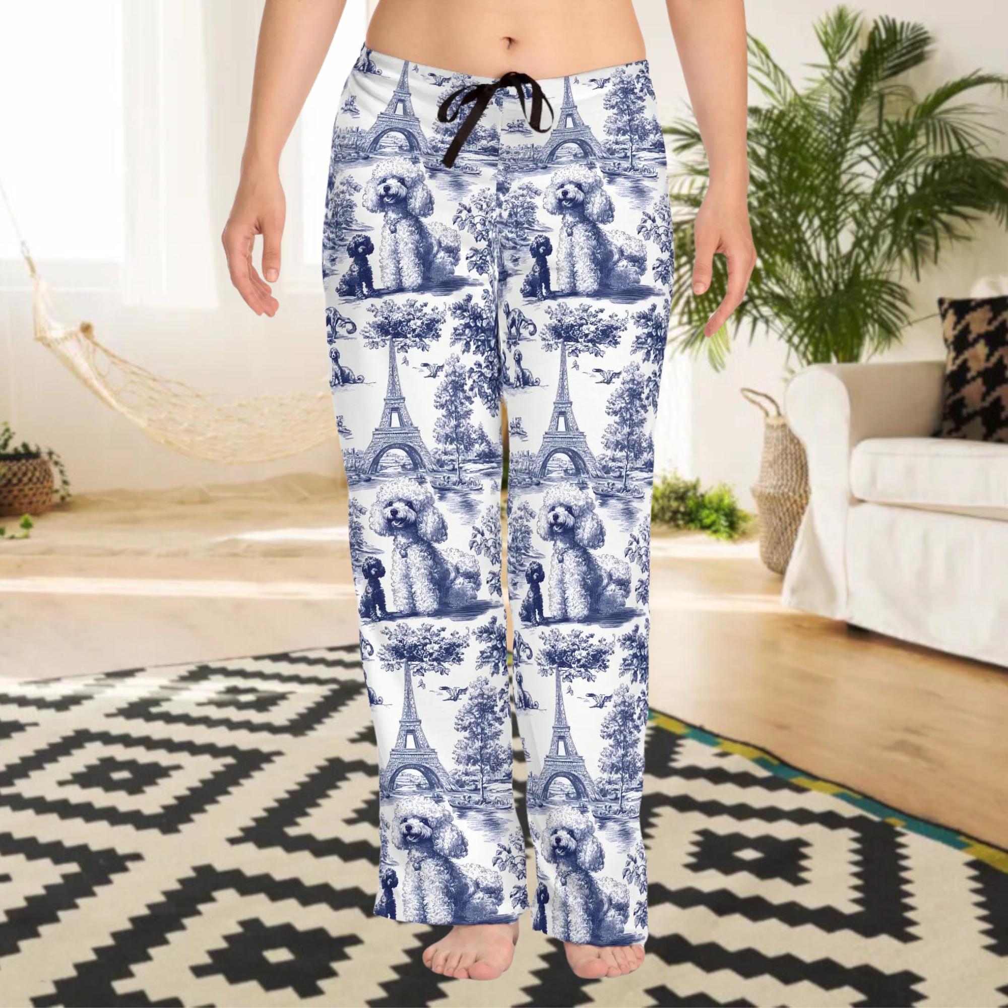 Women's Poodles In Paris Pajama Pants  Chic French Poodle Toile Lounge Pants