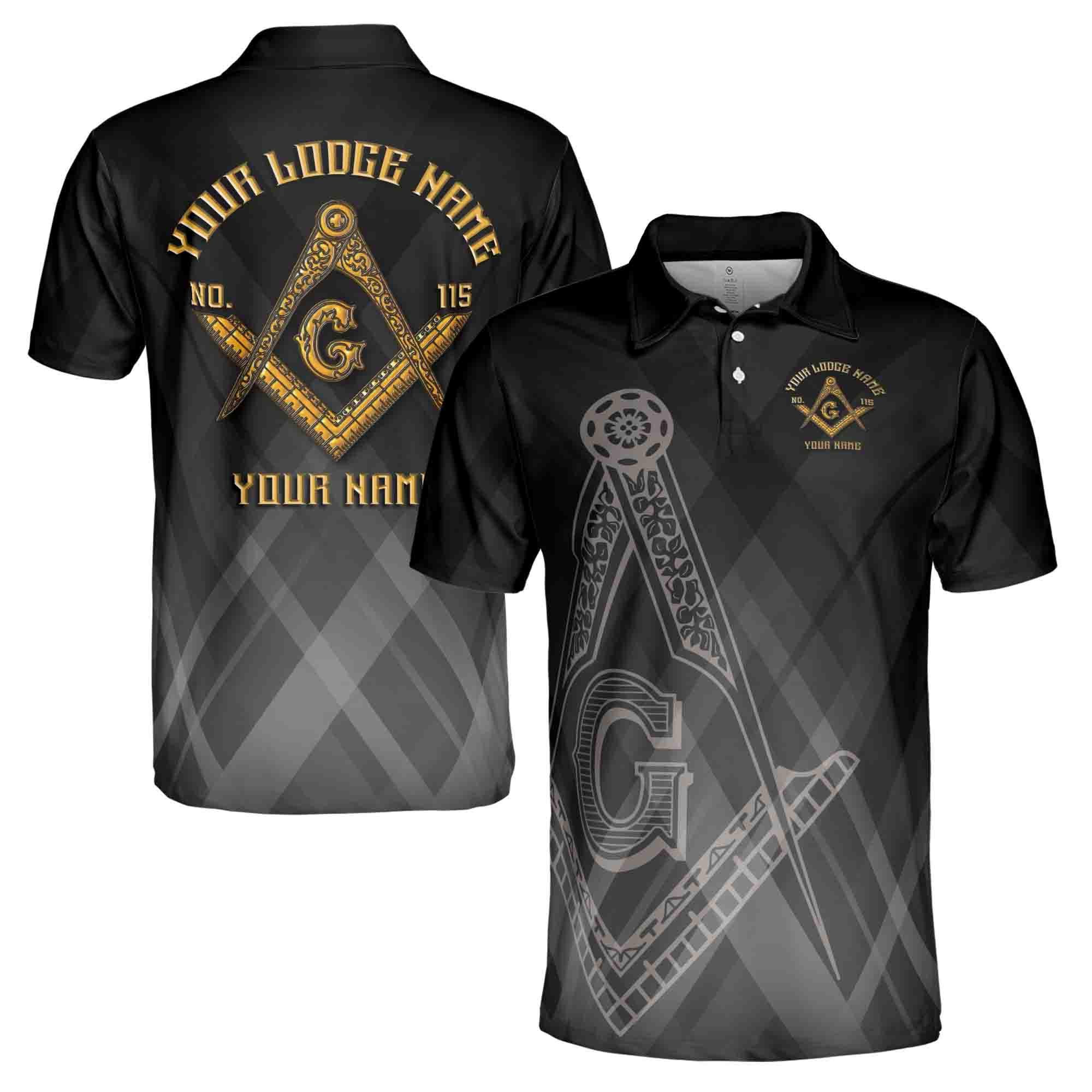 Customize Name Lodge Name Masonic Freemasonry Emblem Mason Black Men's Polo Shirt