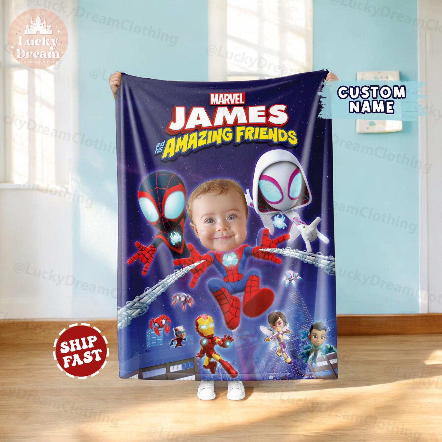 Custom Photo Name Disneyyy Spidey And His Amazing Friends Superhero Blanket