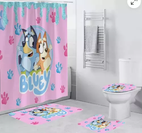 Cute Blueydad Bathroom Set, Cartoon Shower Curtain, Waterproof Bath Decor
