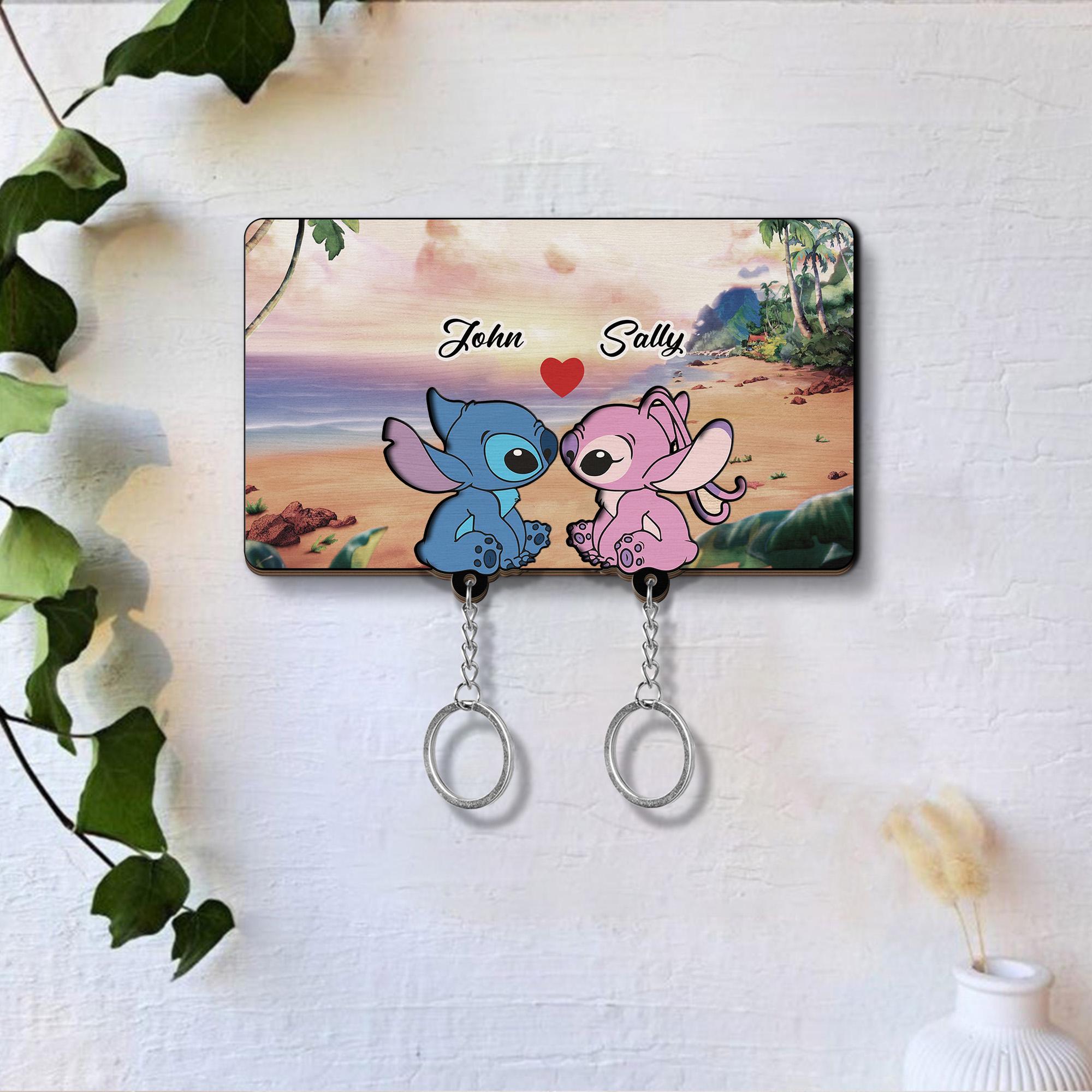 Personalized Stitchh & Angel Keychain, Disneyyy Couple Key Holder