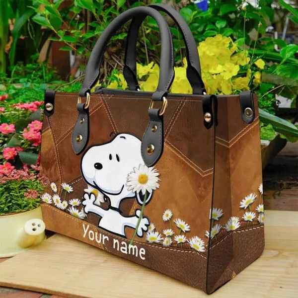 Personalized Disneyyy Snoopy Leather Handbag,snoppy Dog Leather Handbag Gift Women