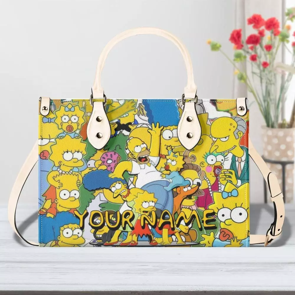 Personalized The Simpsons Leather Handbag &amp; Wallet, The Simpsons Tv Shoulder Bag