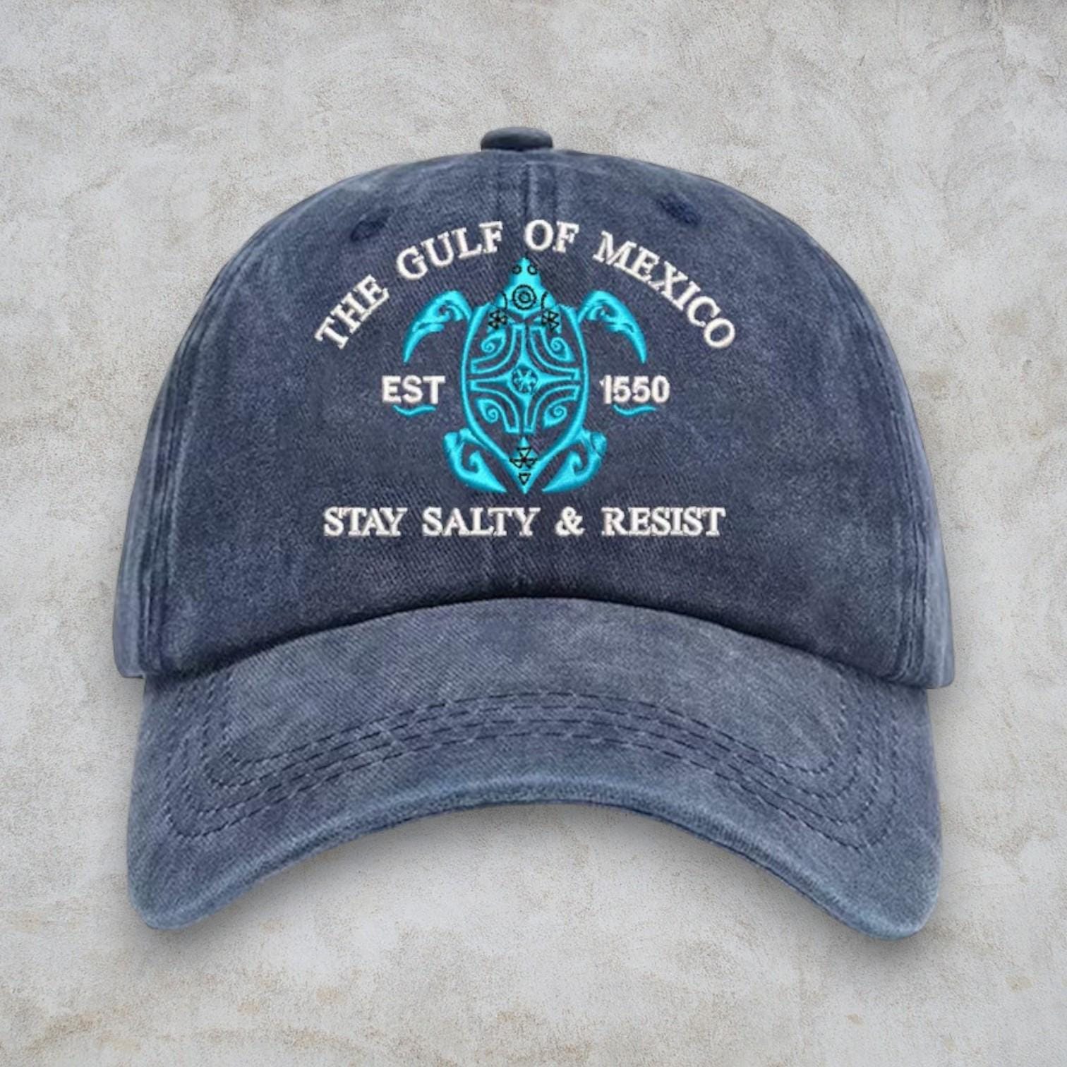 Gulf Of Mexico Stay Salty Resistance Embroidered Hat, Anti Trump Hat, Subtle Political Hat