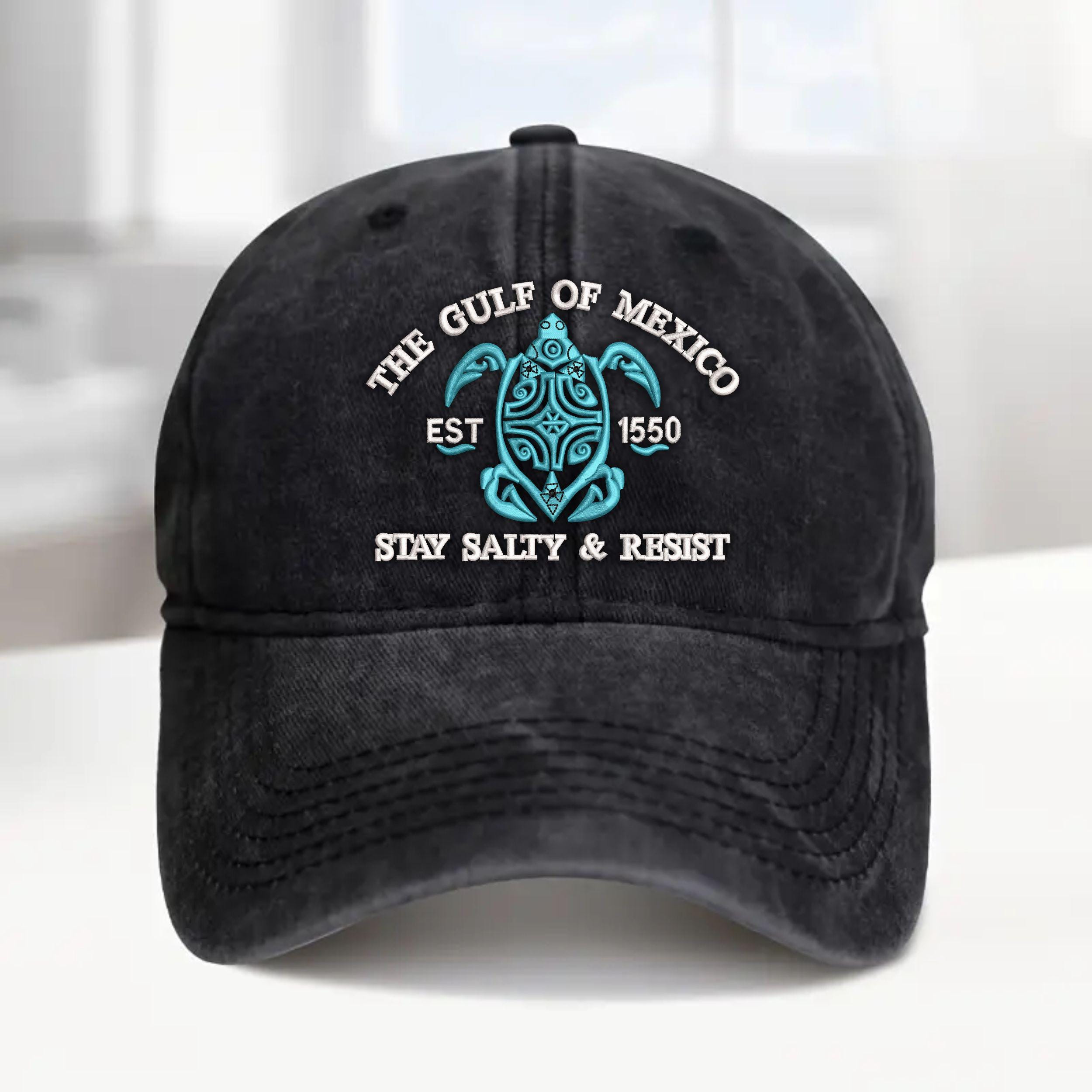 Gulf Of Mexico Stay Salty Resistance Embroidered Hat, Washed Embroidered Hat