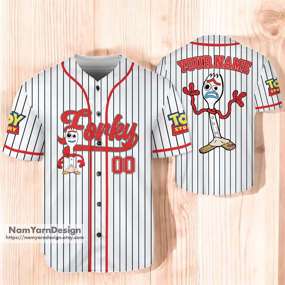 Personalized Toy Stories Forky Striped Baseball Jersey  Personalized