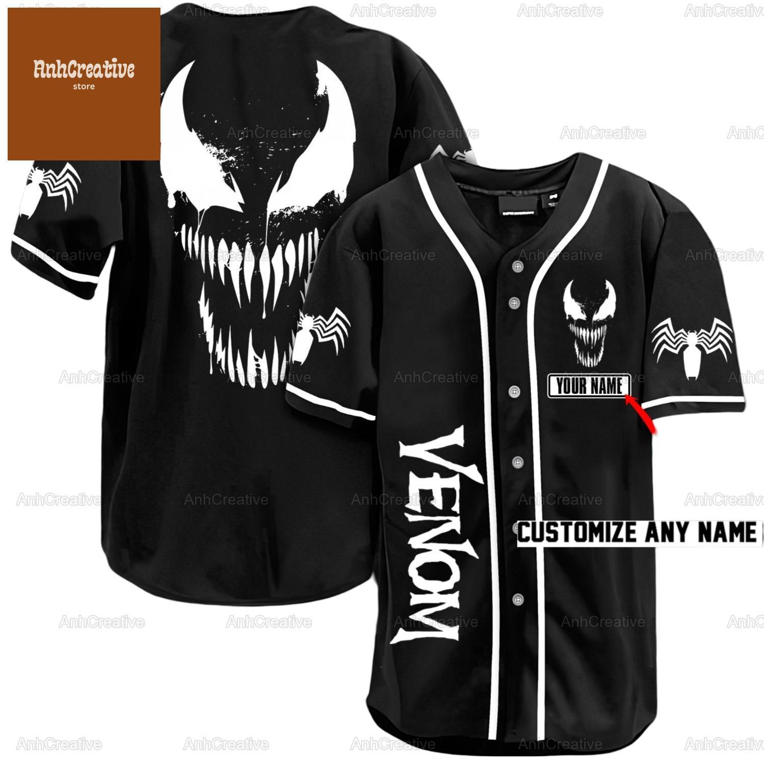 Custom Venom Baseball Jersey, Venom Baseball Shirt, Venom Jersey Shirt, Venom Shirt, Venom 3 Shirt, Venom Lover