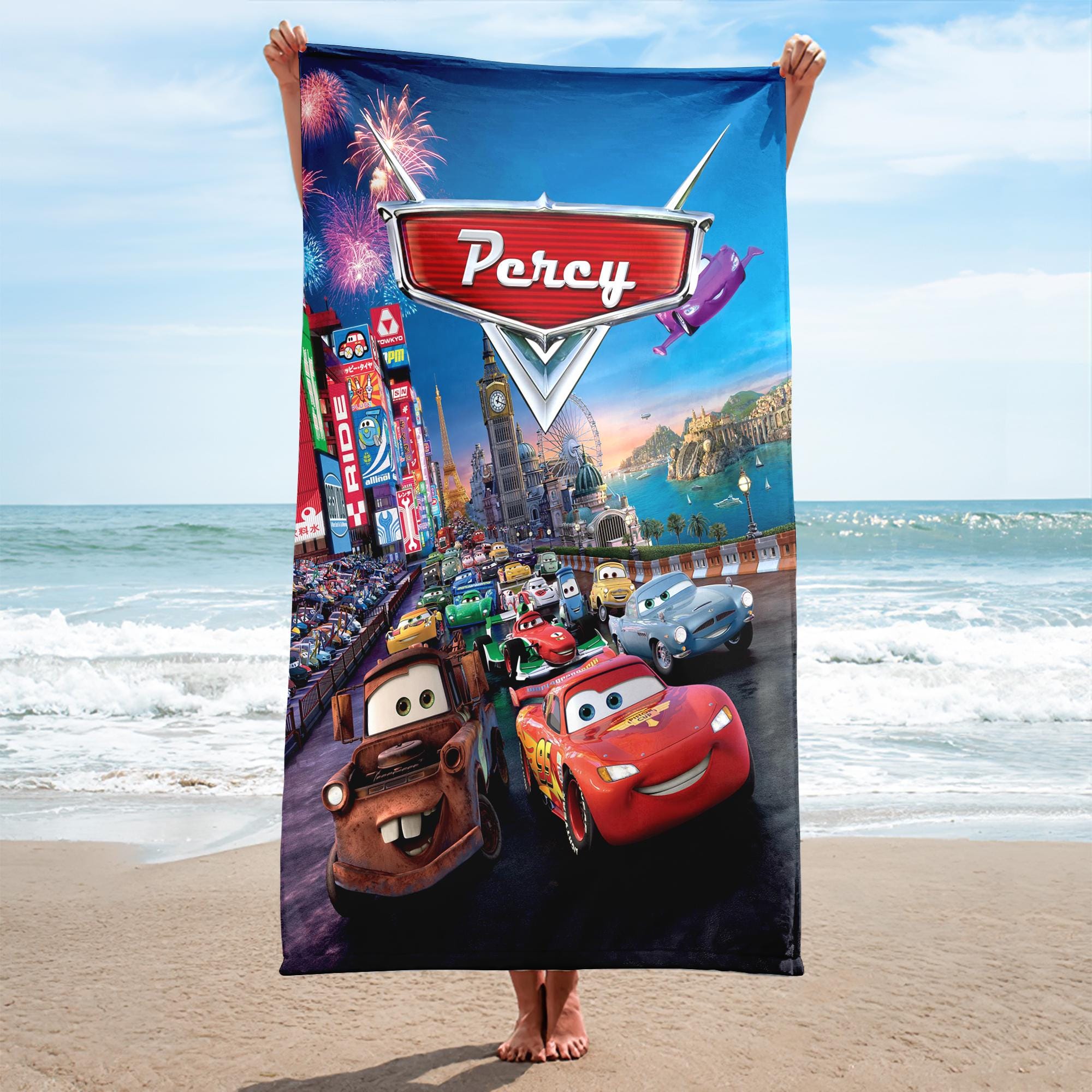 Personalized Car Racer Plush Beach Towel