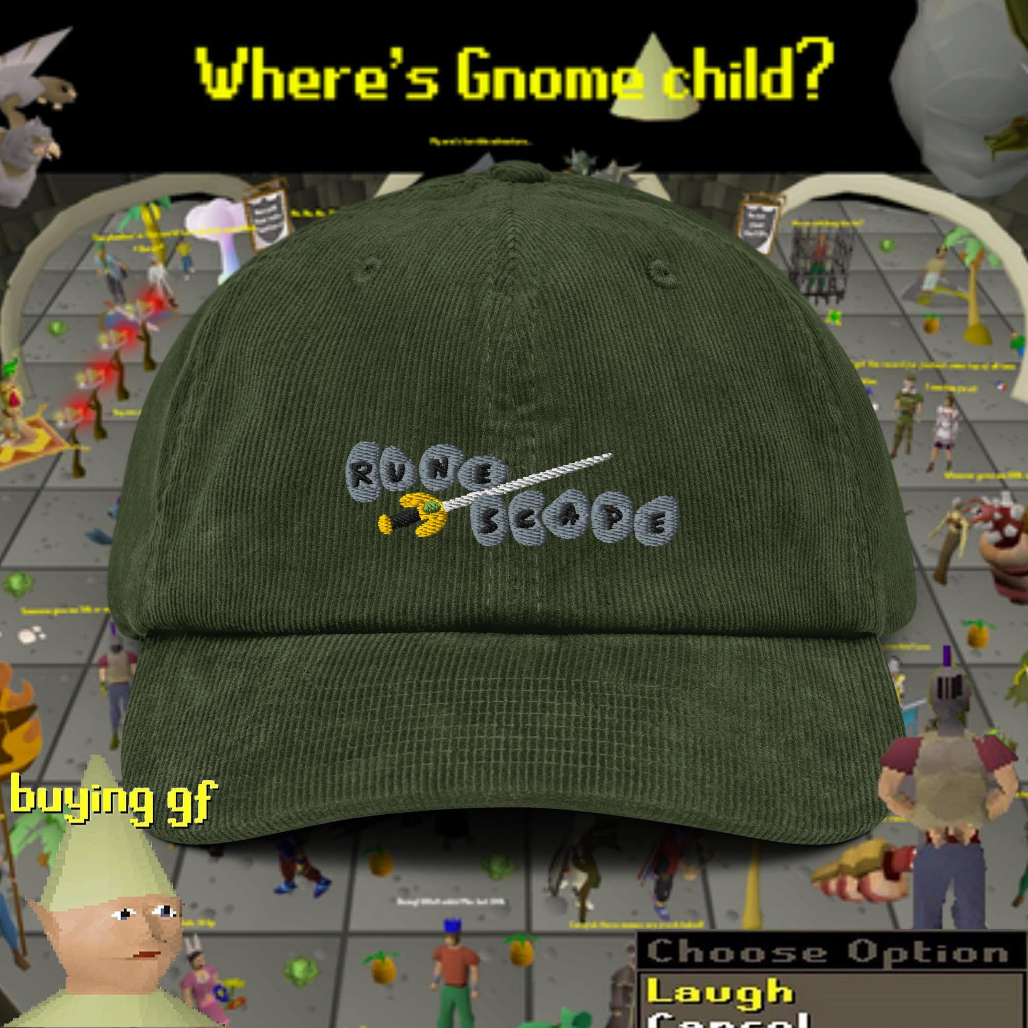 Old School Runescape Corduroy Hat, Handmade Embroidered Corduroy Dad Cap