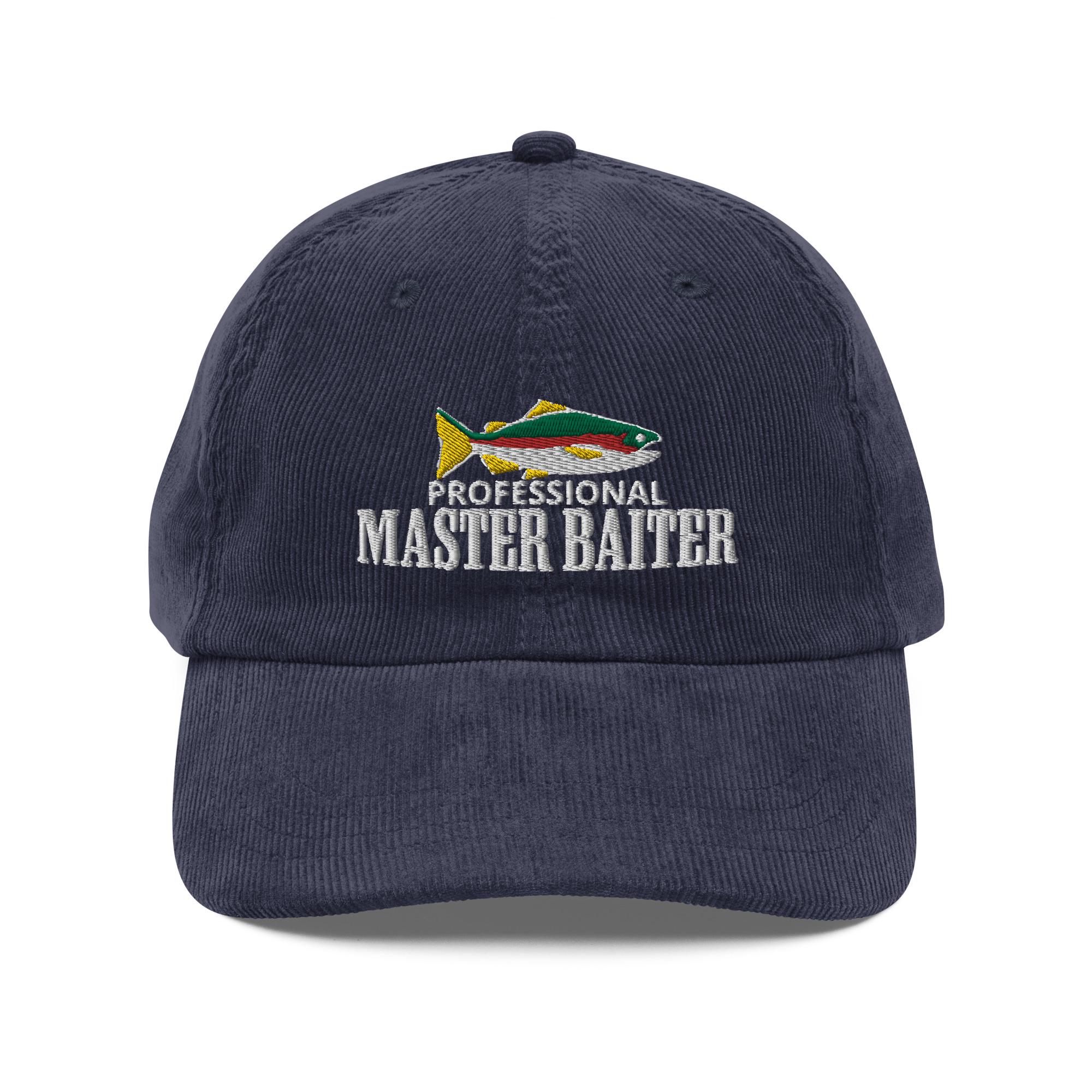 Fishing Gifts Master Baiter Hat Bass Fishing Embroidery Vintage Corduroy Cap