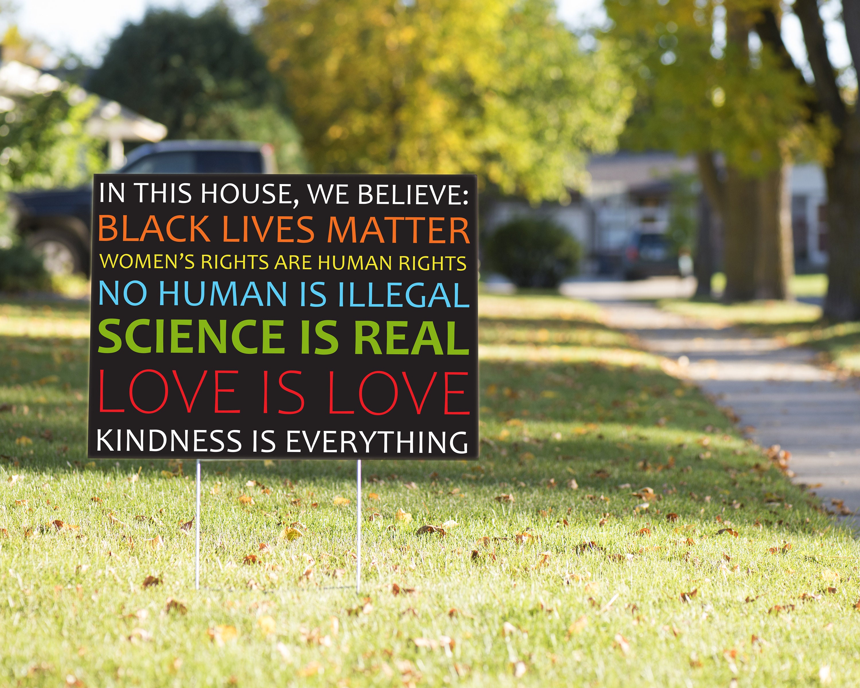 In This House We Believe Sign  Weatherproof Yard Sign With H-stake - Kindness Is Everything Yard Sign - Equality Yard Sign