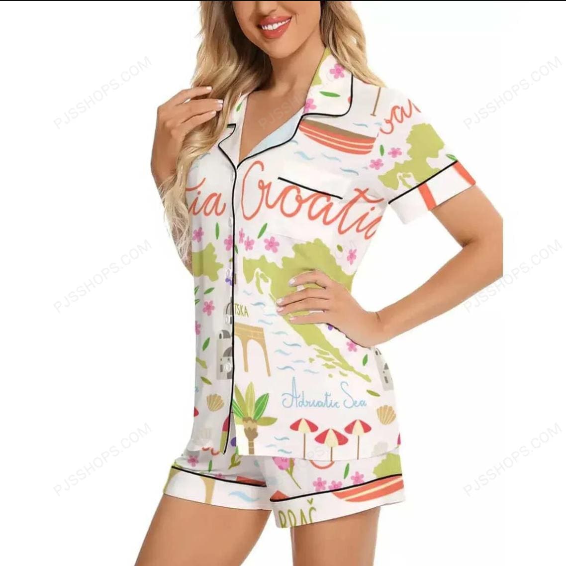 Croatia Travel Satin Pajama Set