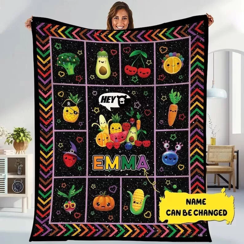 Hey Bear Fleece Blanket, Personalized Hey Bear Sensory Blanket, Bedding