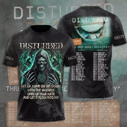 Disturbed 2025 Tour Date 3d Printed T-shirt, Unisex All Size, Gift For Fans