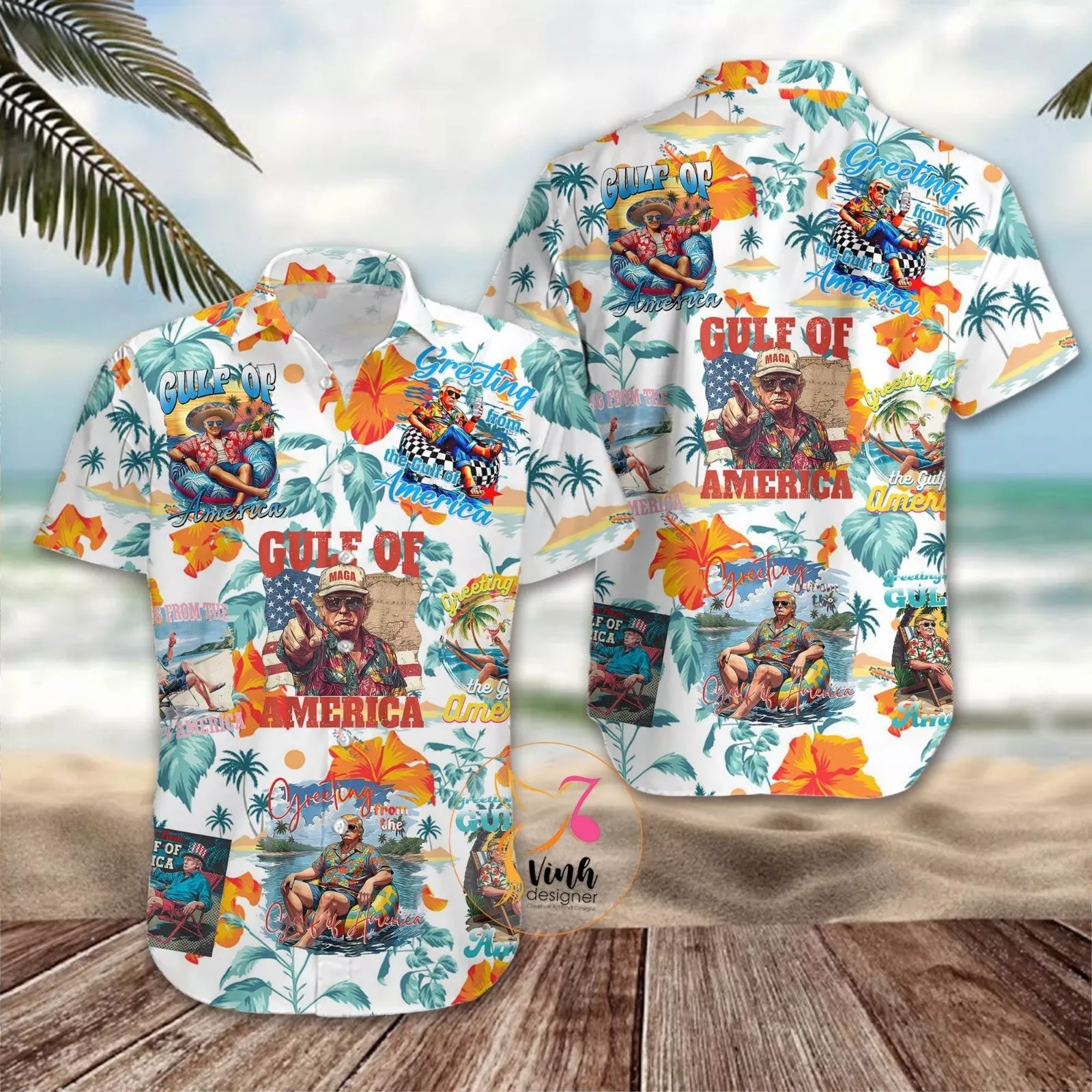 Gulf Of America Trump Tropical Hawaiian Shirt Casual Button Down Shirt Unisex