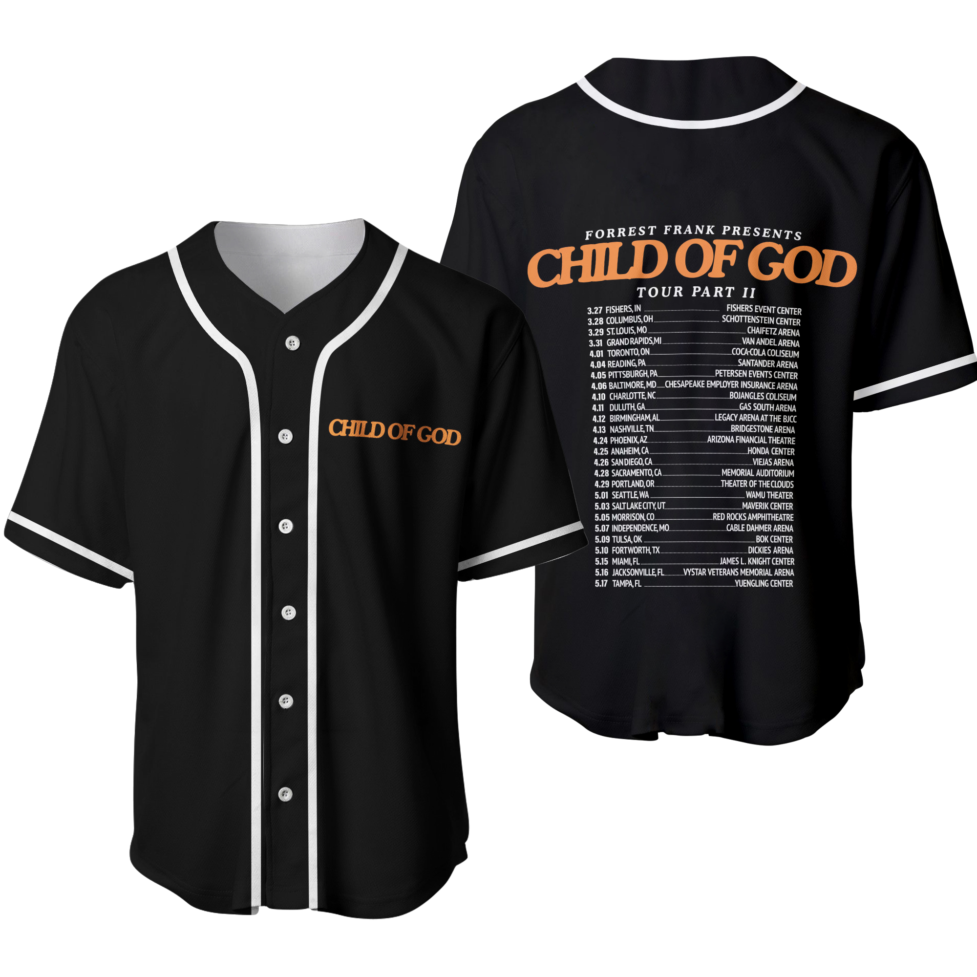 Forrest Frank Child Of God Tour Part Ii Baseball Uniform Baseball Jersey