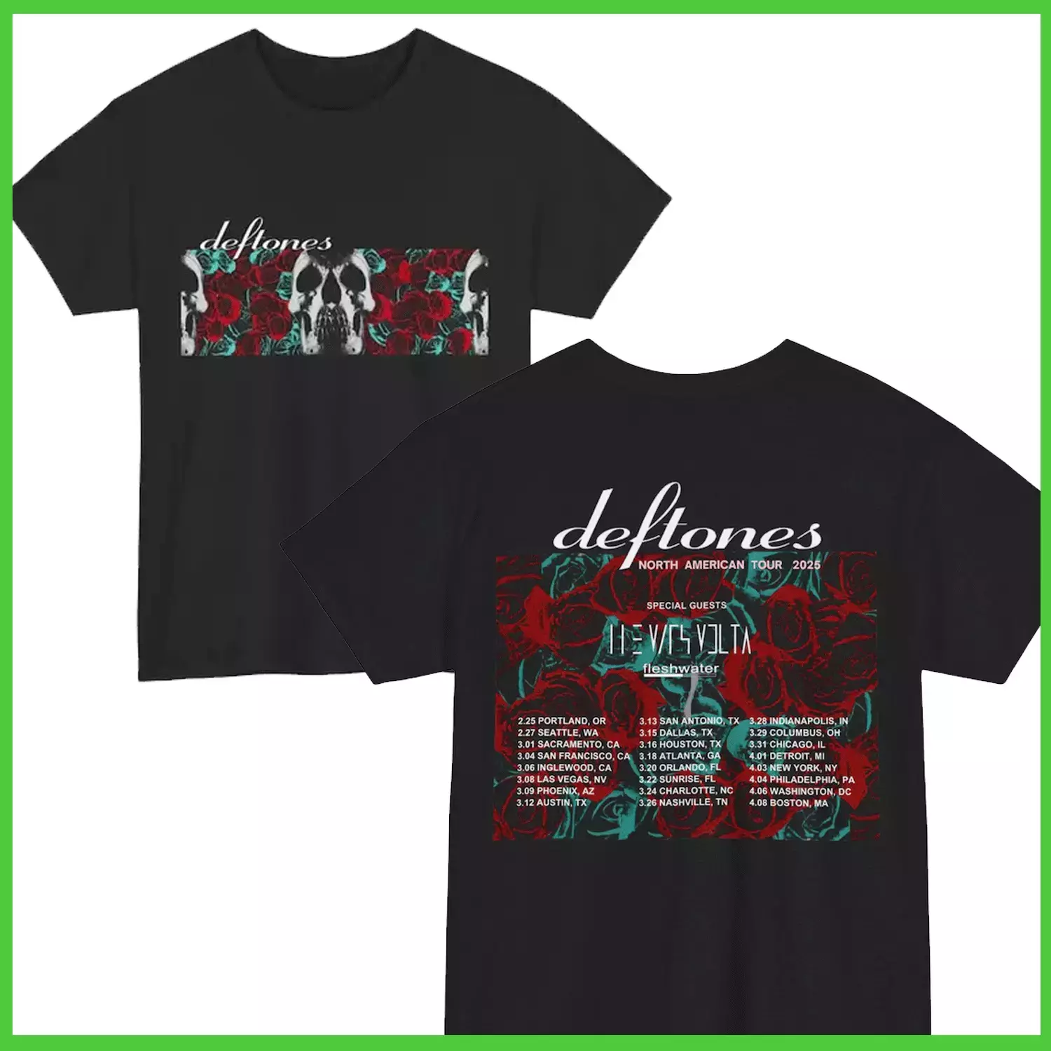Deftone North American Tour Shirt 2025 Two Side Tour T Shirt