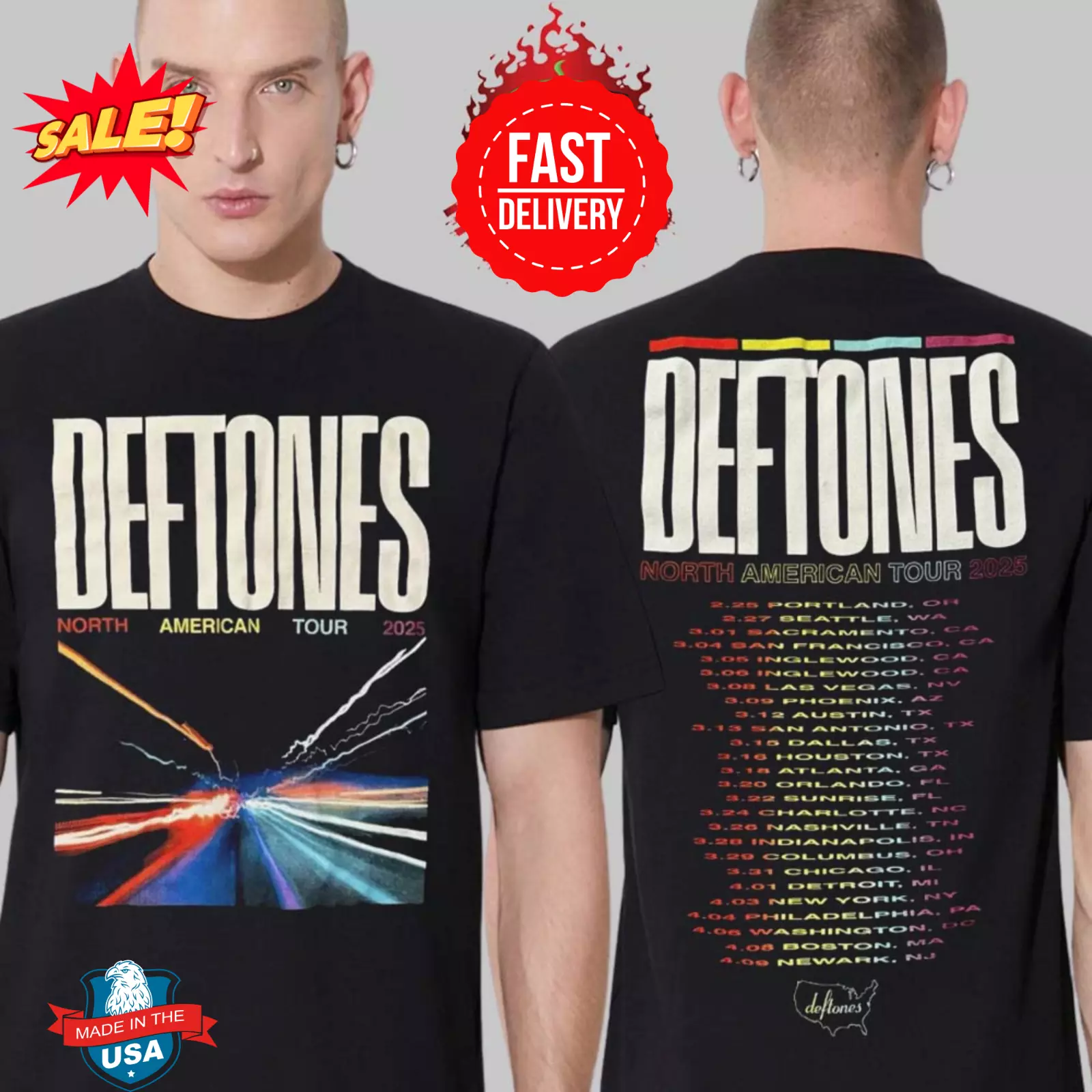 Deftone North American Tour 2025 Schedule Two Sides Classic T-shirt