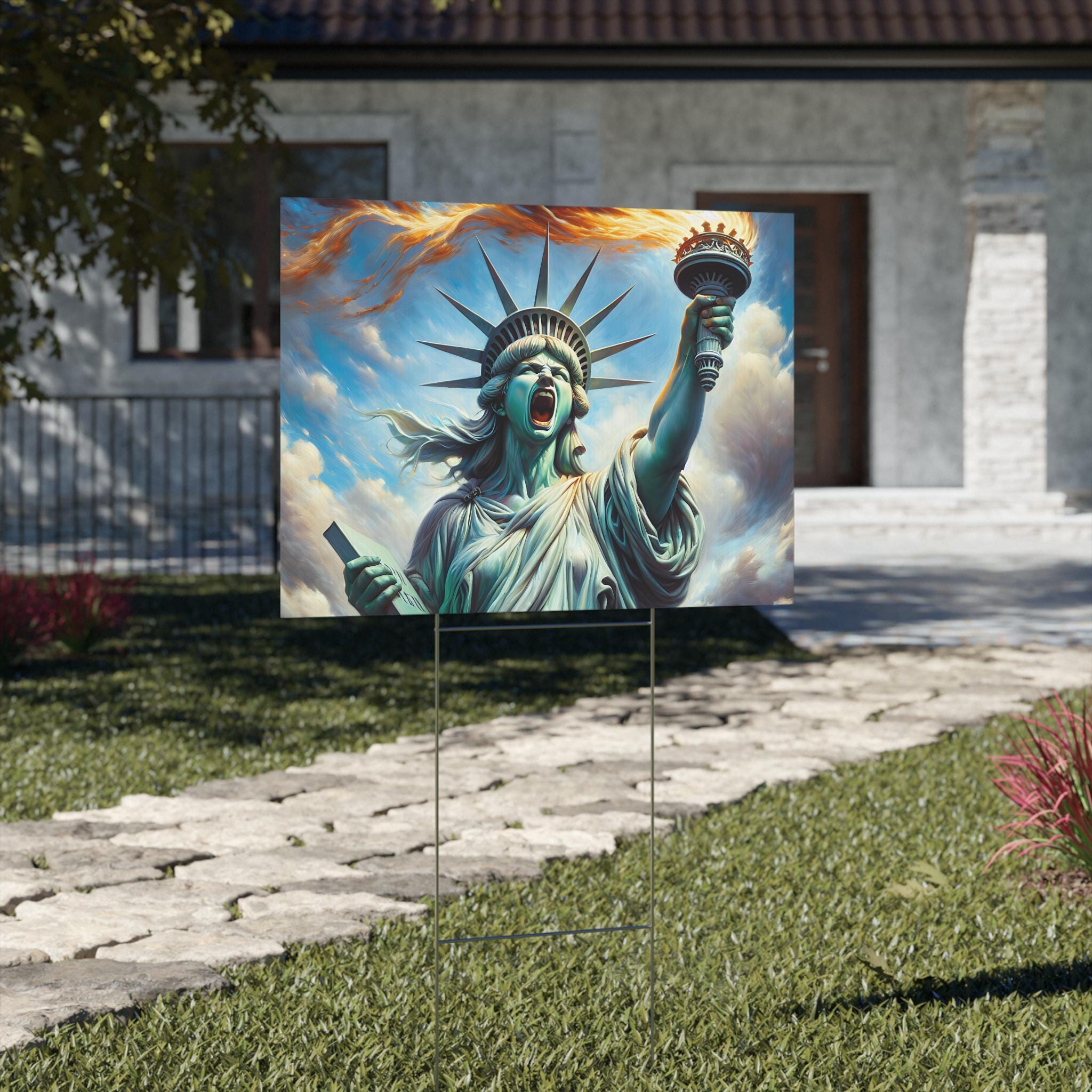 Resist Fascism Yard Sign, Statue Of Liberty Screaming Anti Trump Sign