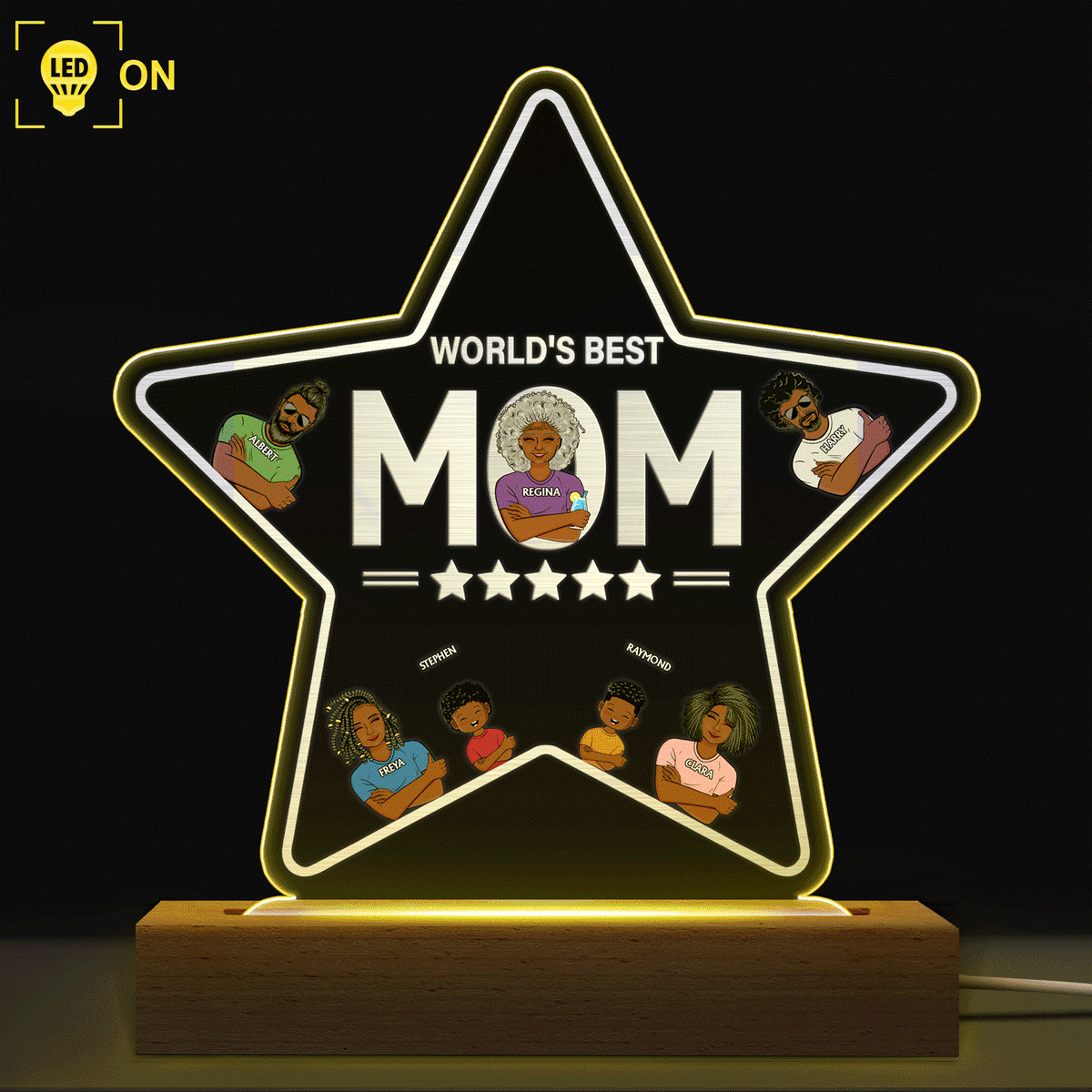 Five Star Best Mom Ever - Birthday, Loving Gift For Mom, Mother - Personalized Shaped Plaque Light Base