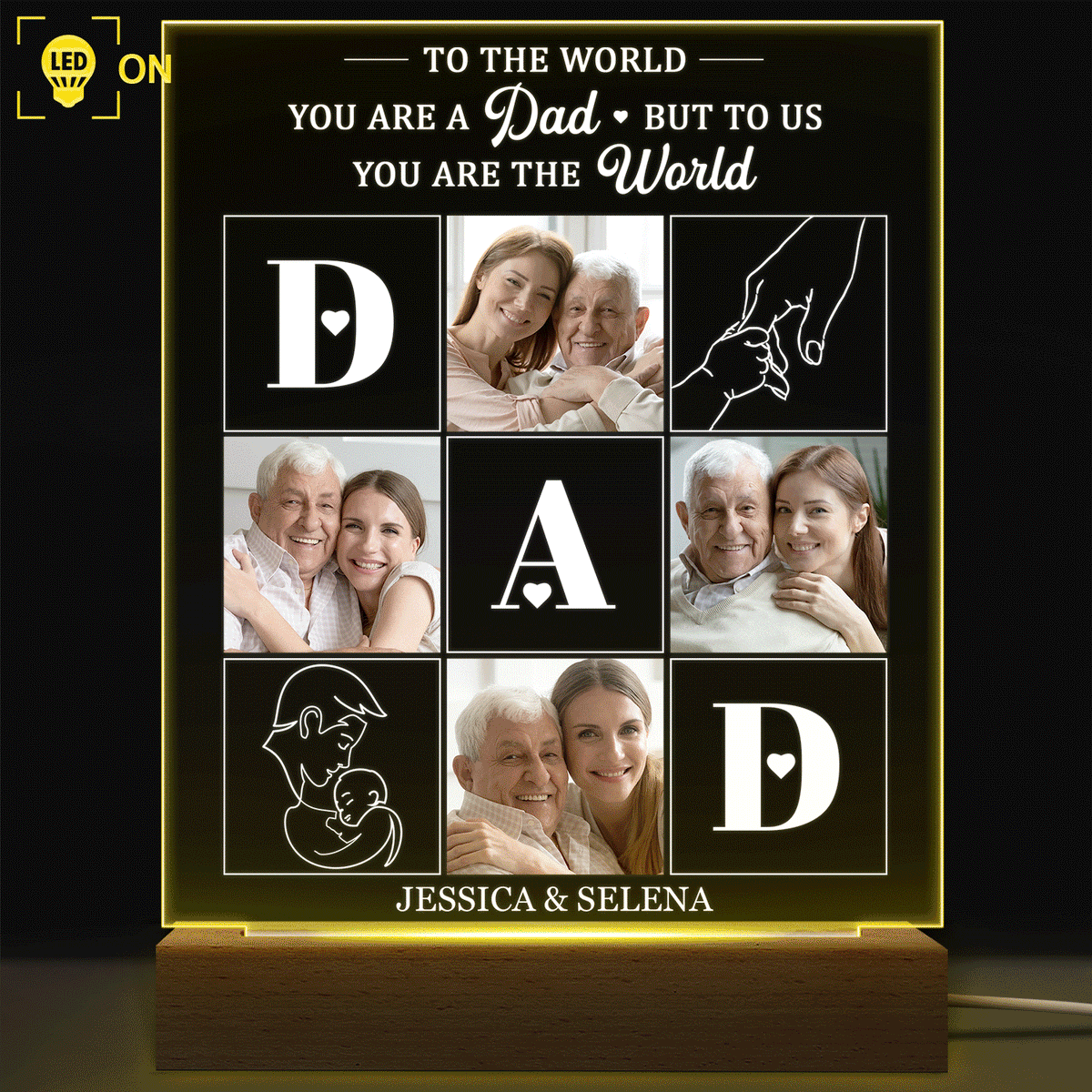 Custom Photo Dad To Me You Are The World - Personalized Shaped Plaque Light Base