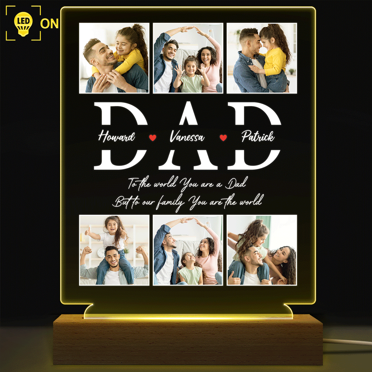 Custom Photo Dad To Our Family You Are The World - Gift For Father - Personalized Shaped Plaque Light Base