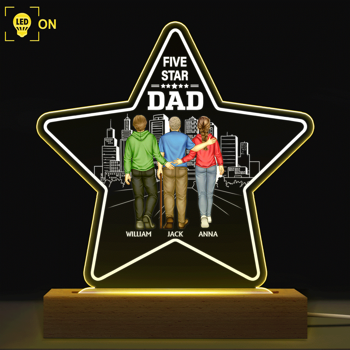 Five - Star Dad - Gift For Fathers - Personalized Shaped Plaque Light Base